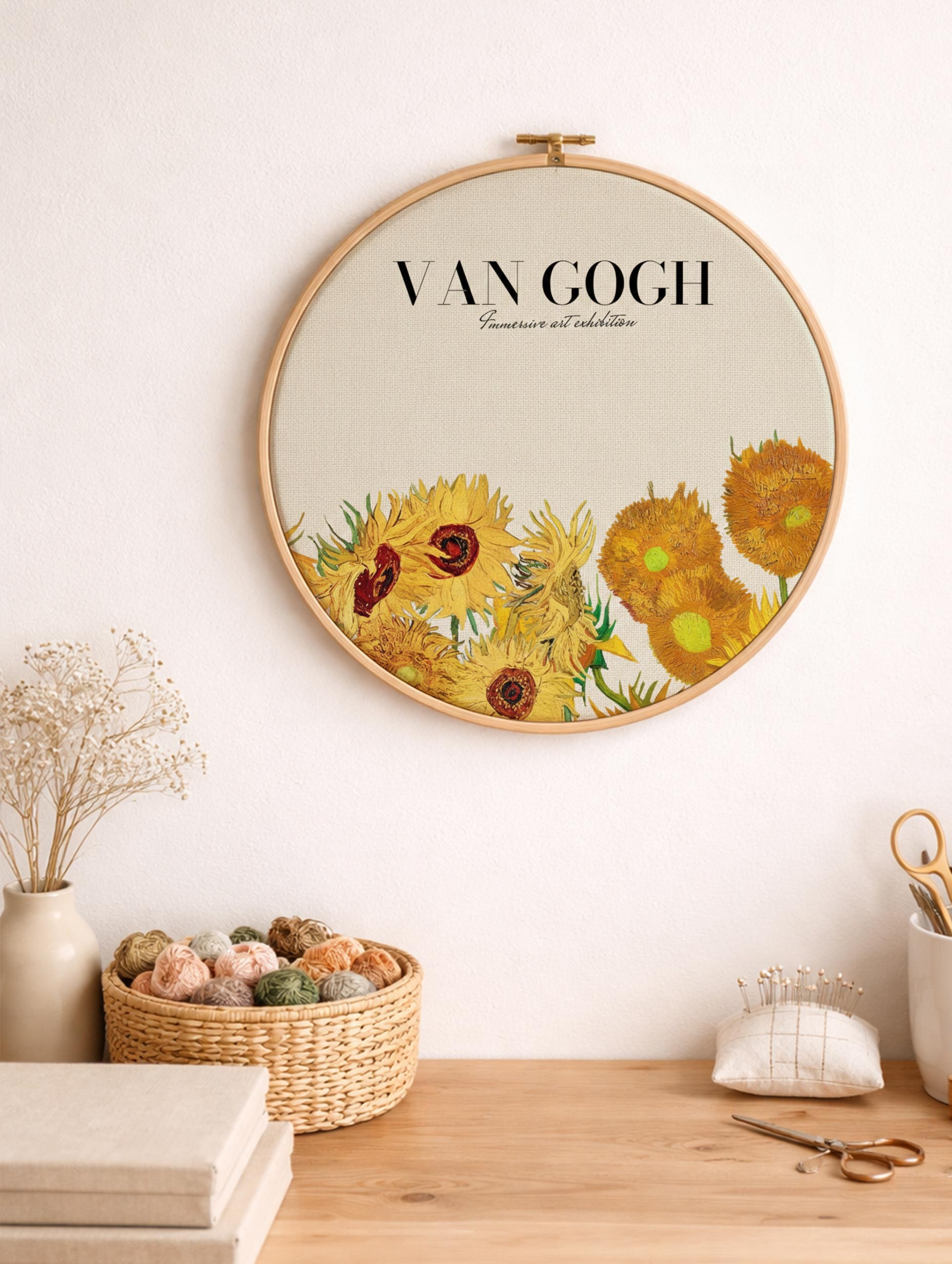 Van Gogh Sunflowers Premium Embroidery Design for Wall Art