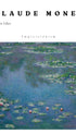 Painting of water lilies by Claude Monet with text indicating the artist and painting title.