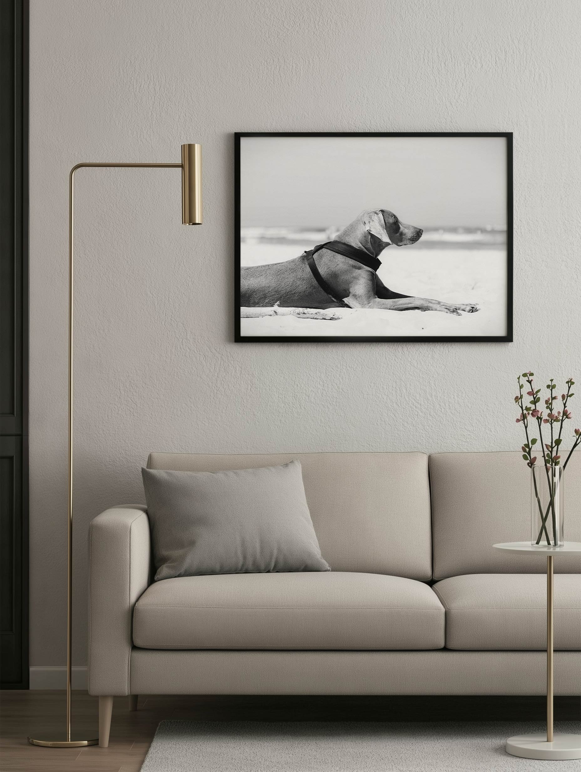 Weimaraner Dog Lying on a Beach Animal Poster Mockup