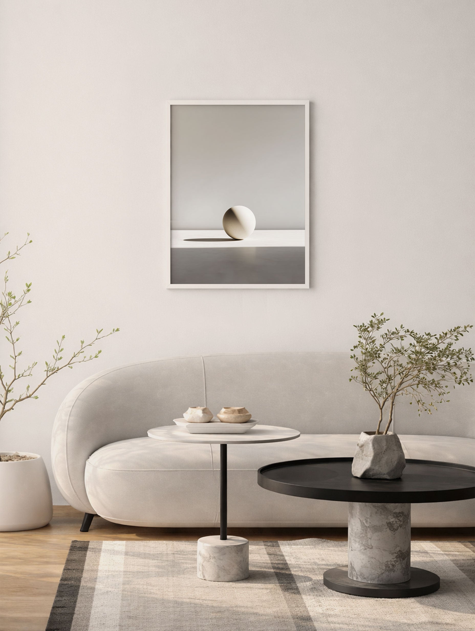 White Sphere Minimalist Art Print Mockup