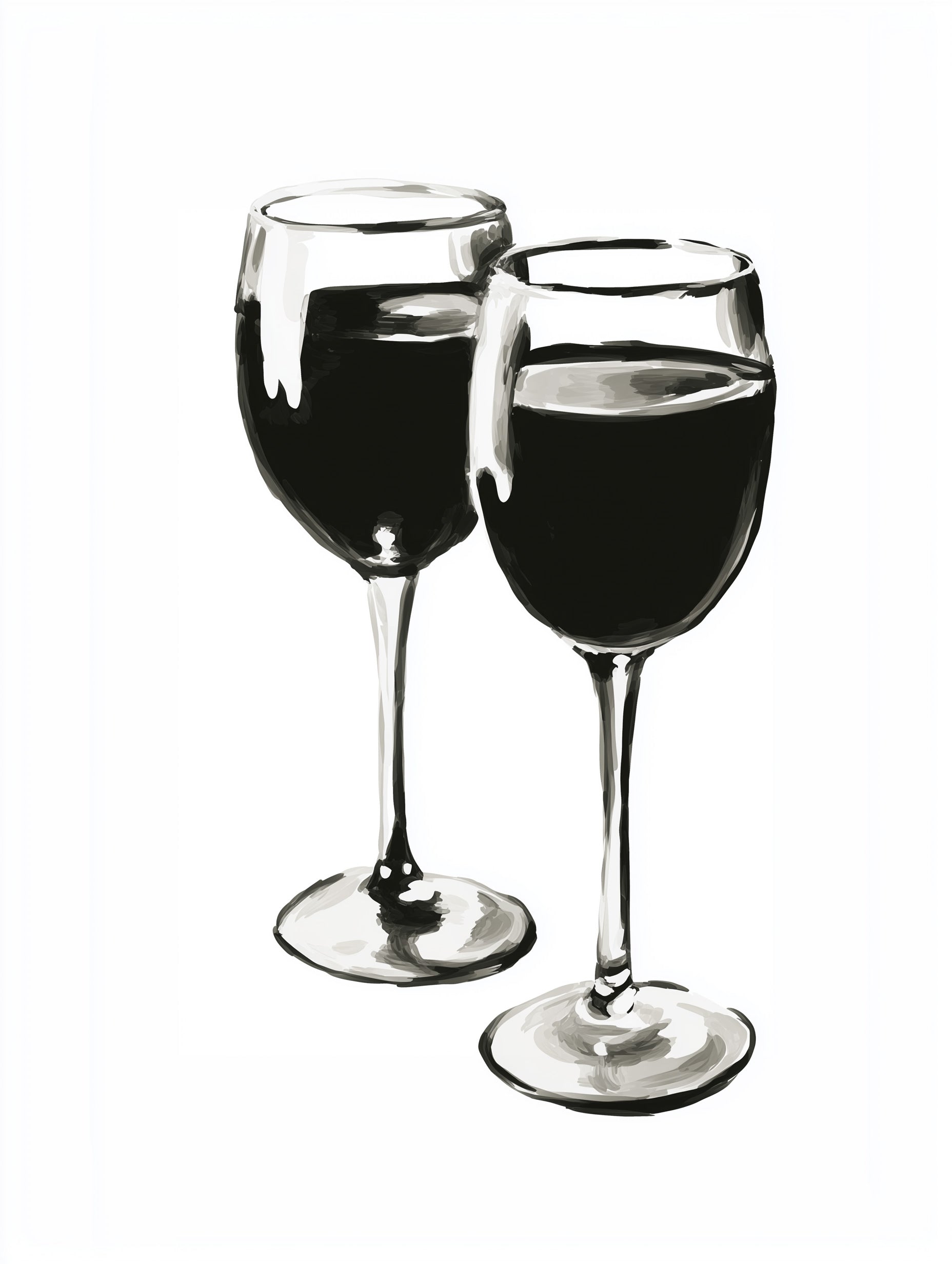 Wine Glasses Minimalist Black and White Drink Artwork