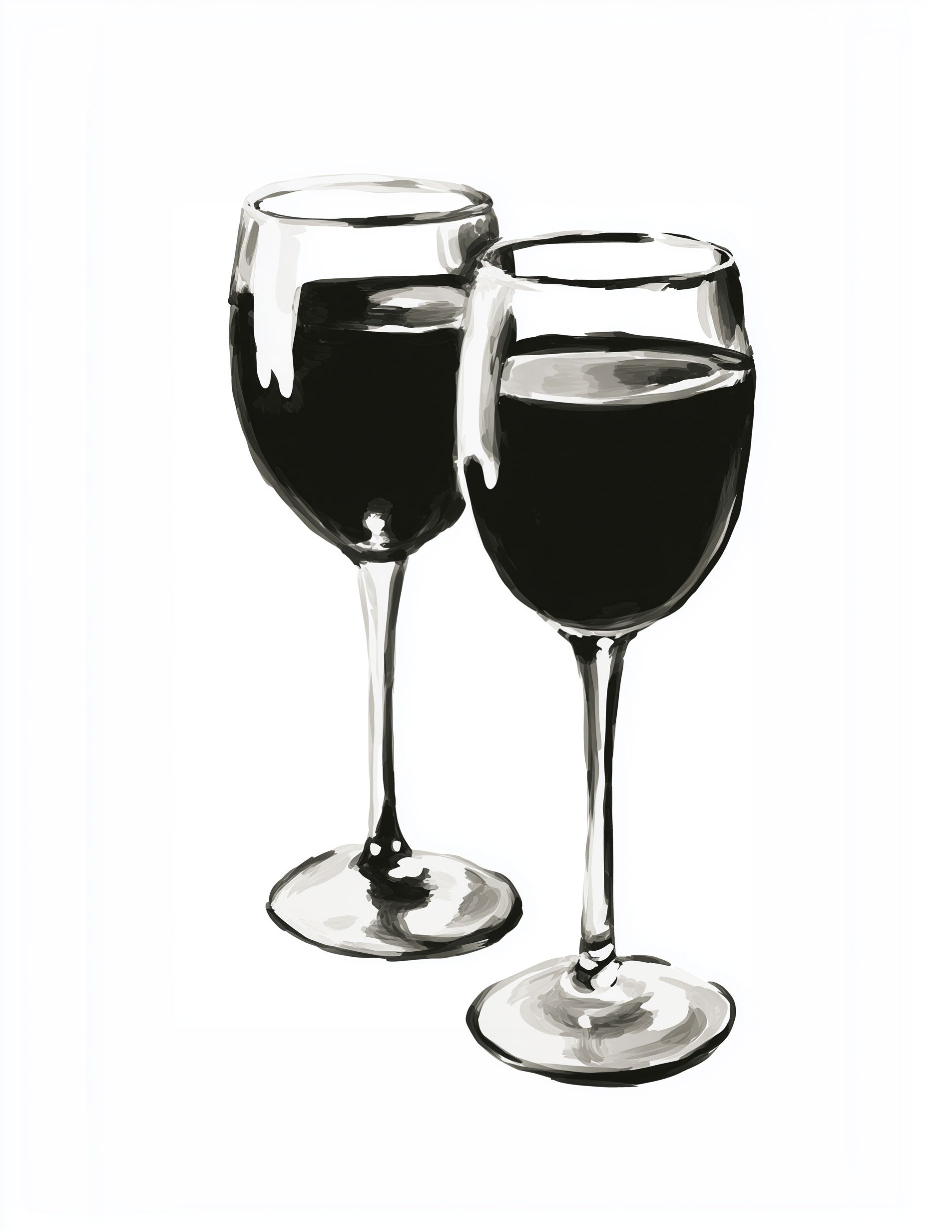 Wine Glasses Minimalist Black and White Drink Artwork