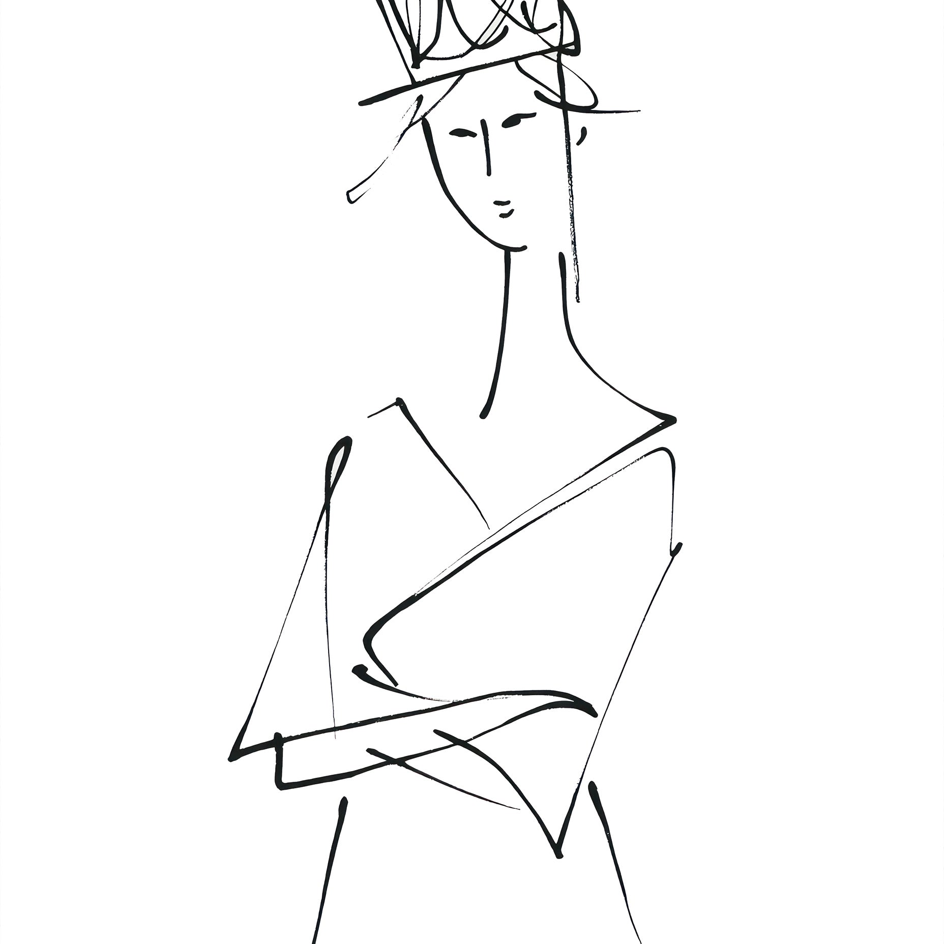 Woman Drawing Line Art Print