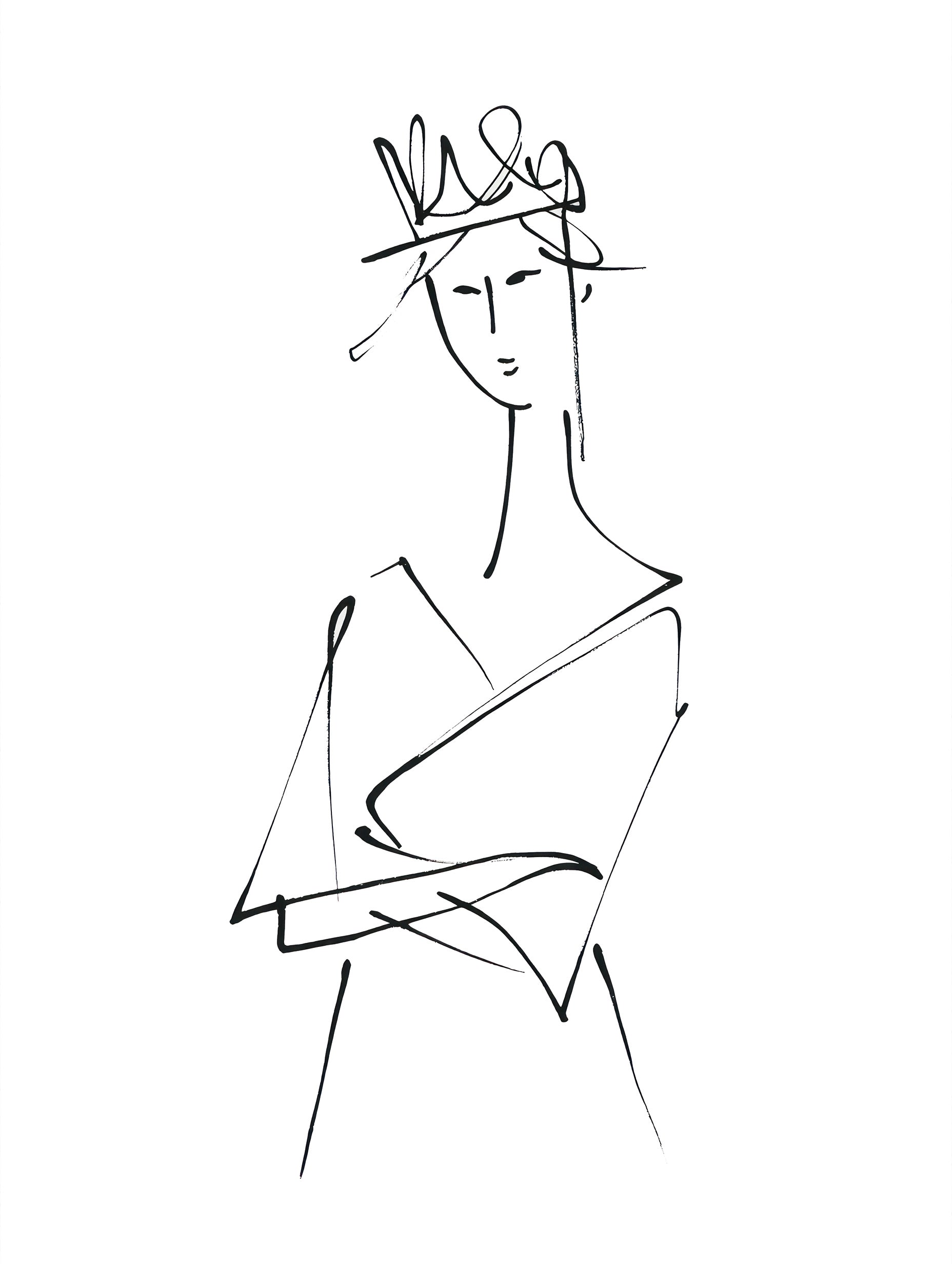 Woman Drawing Line Art Print