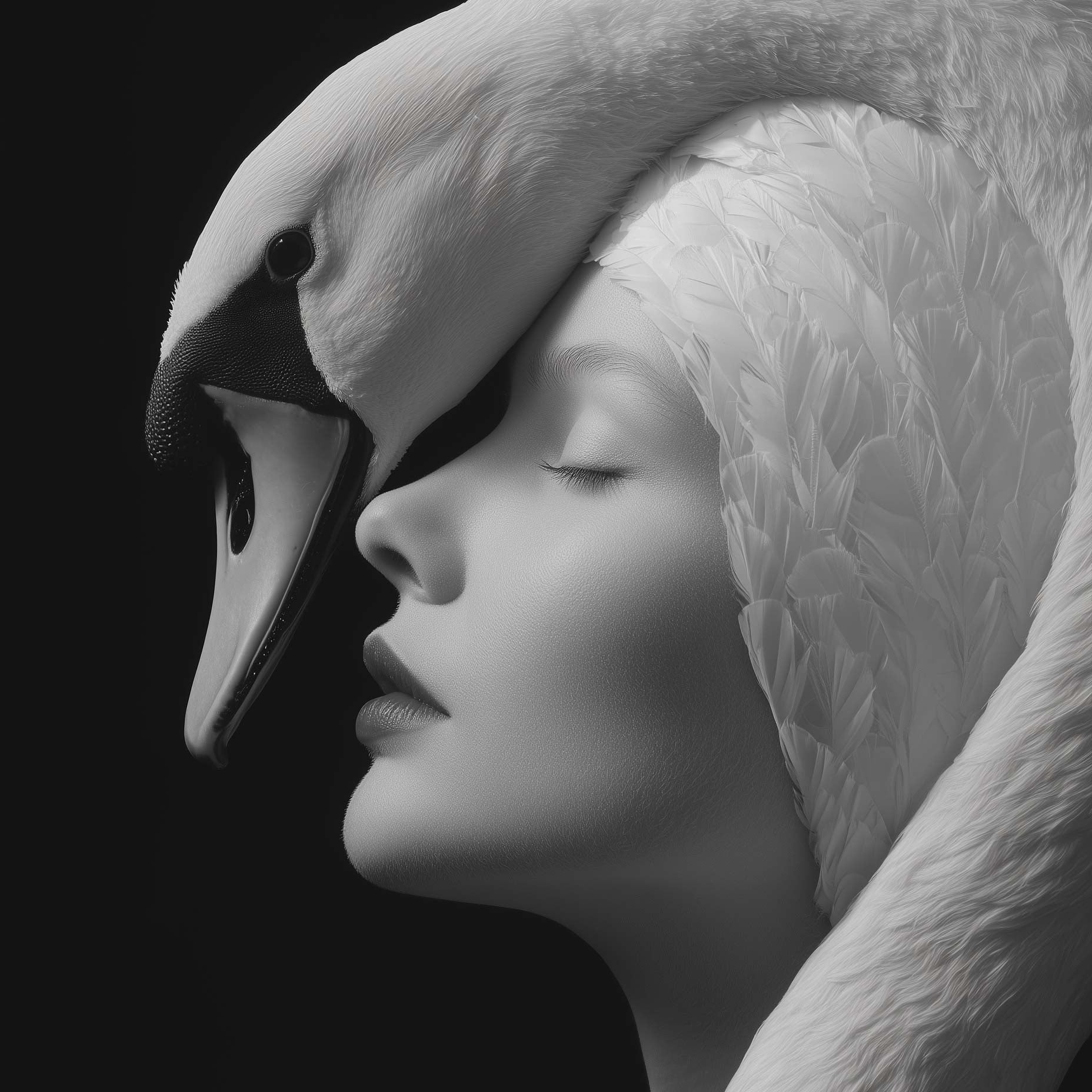 Woman and Swan Black and White Poster