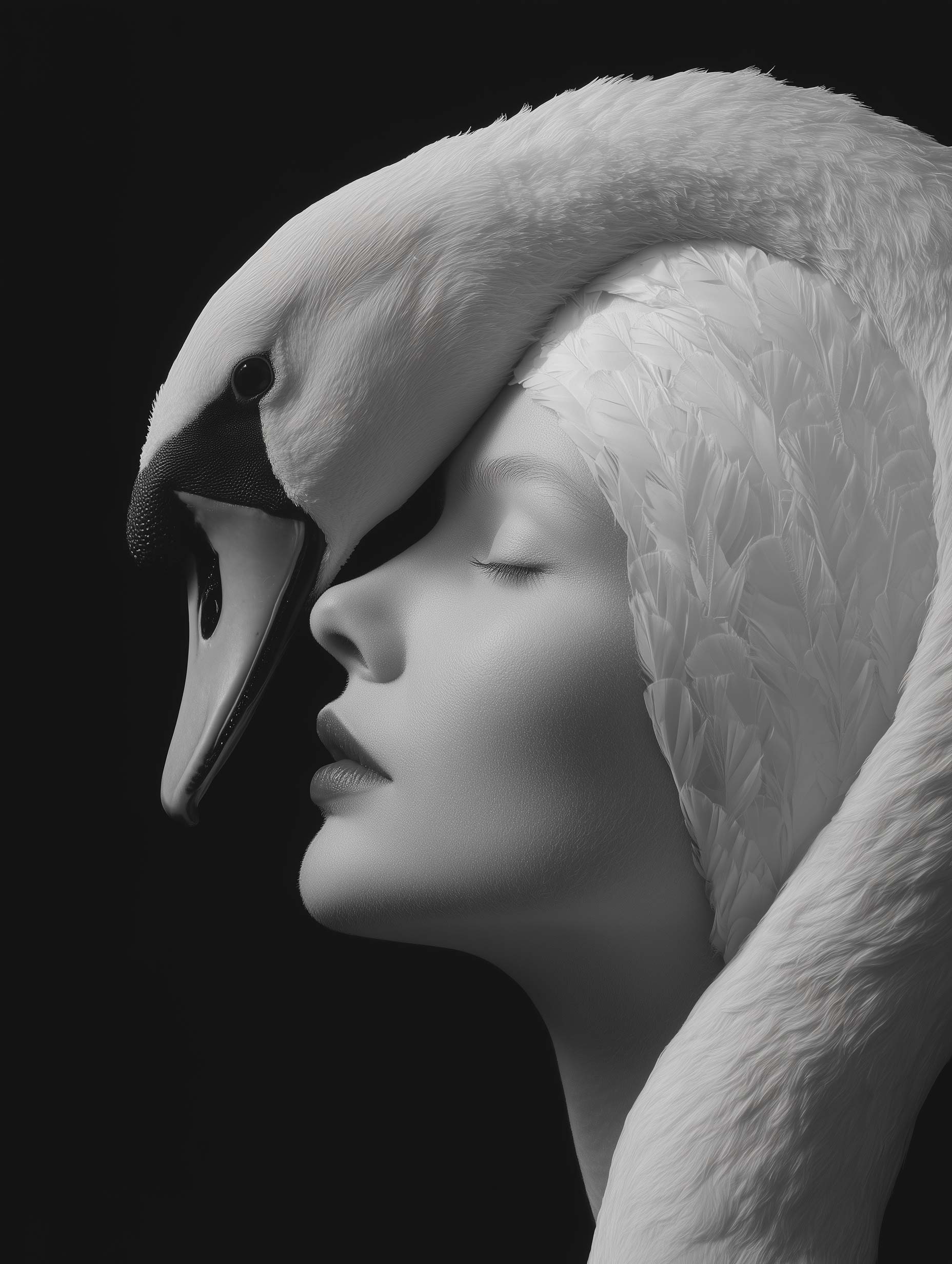 Woman and Swan Black and White Poster