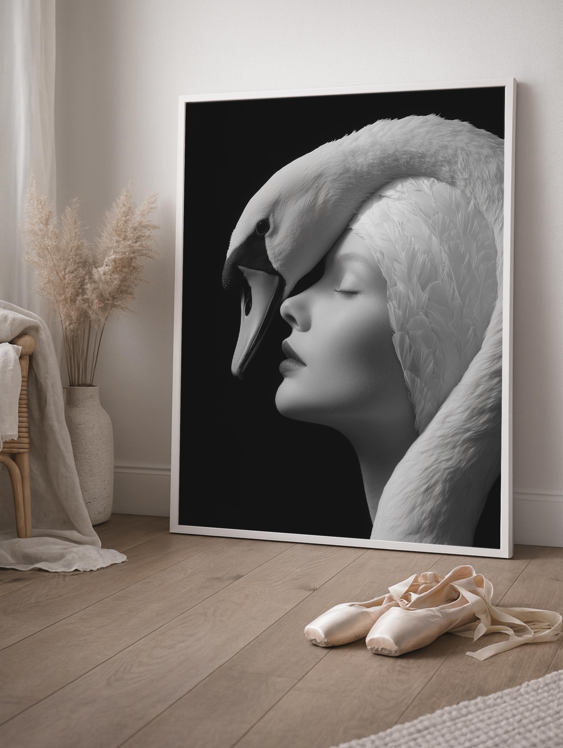 Woman and Swan Black and White Poster Mockup