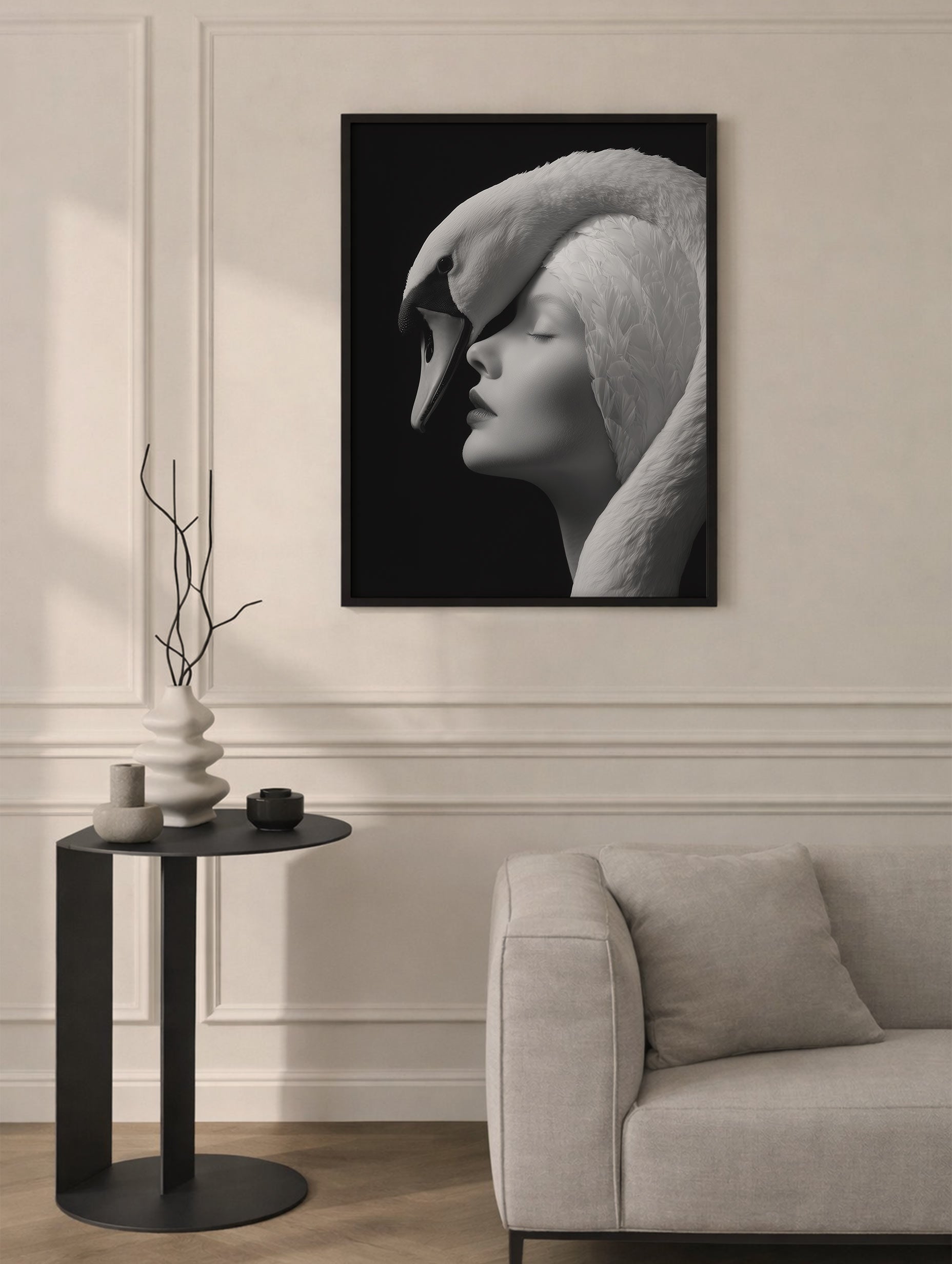 Woman and Swan Black and White Poster Mockup