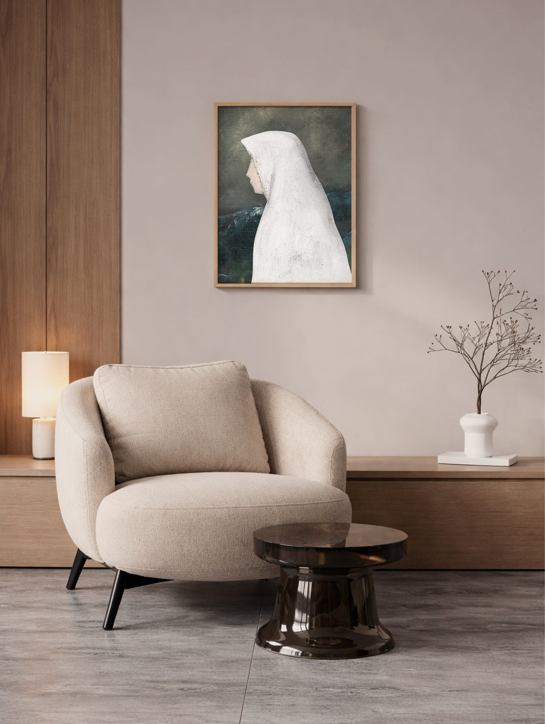 Woman in a White Shawl Zolo Palugyay Art Print Mockup