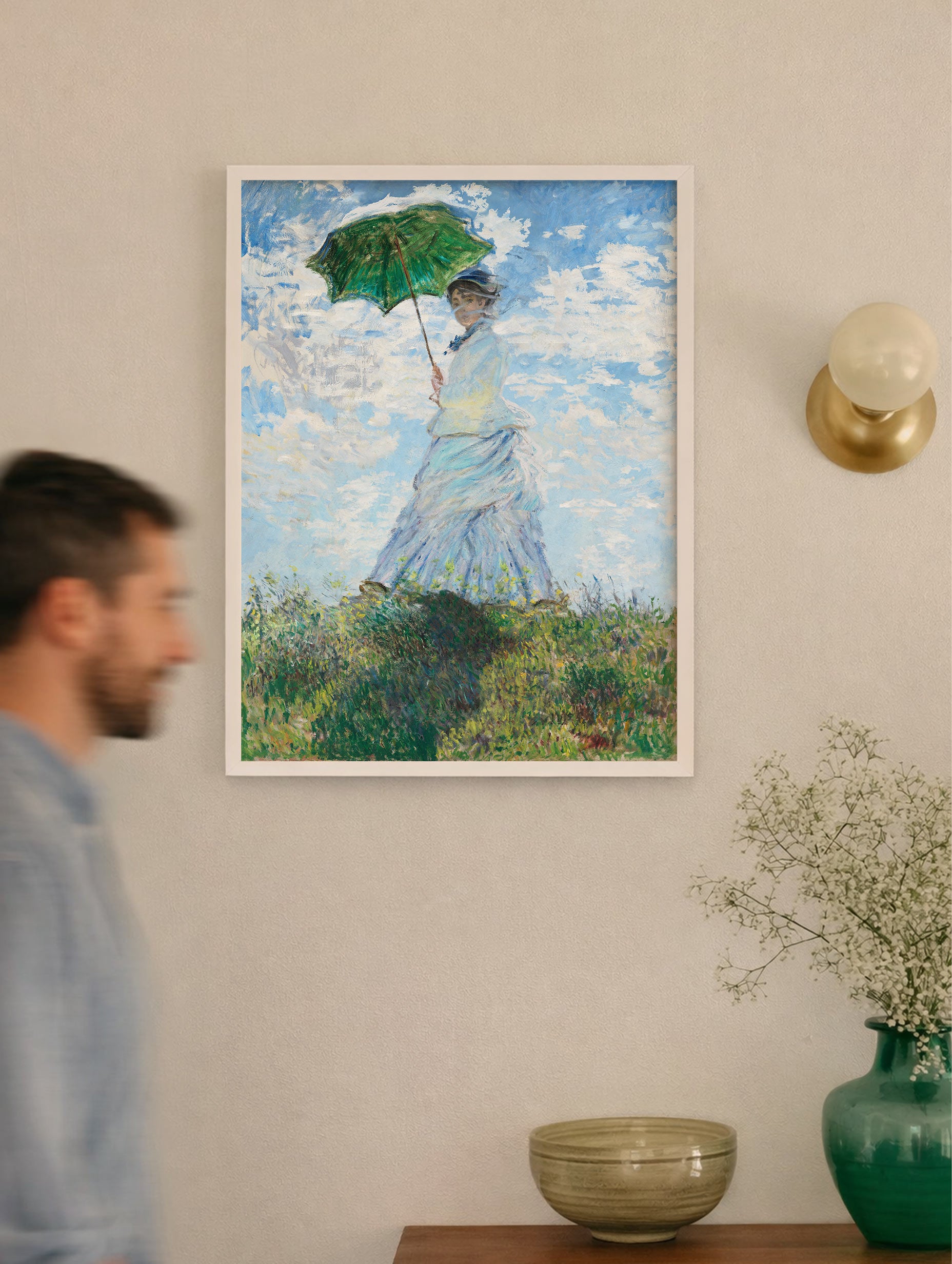 Woman with a parasol - Madame Monet and her son Claude Monet Art Print Mockup