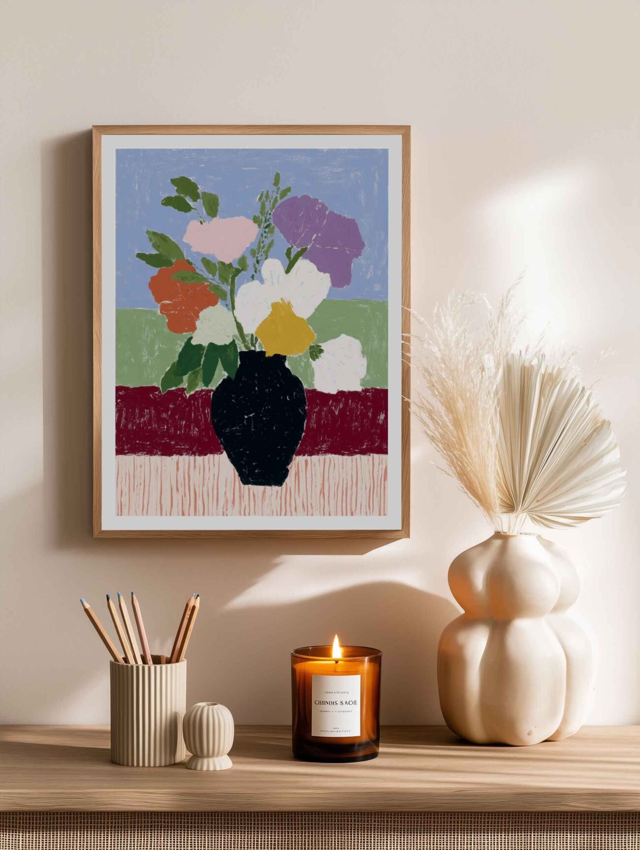 Flowers in Black Vase – Colorful Floral Art Poster - Image 2