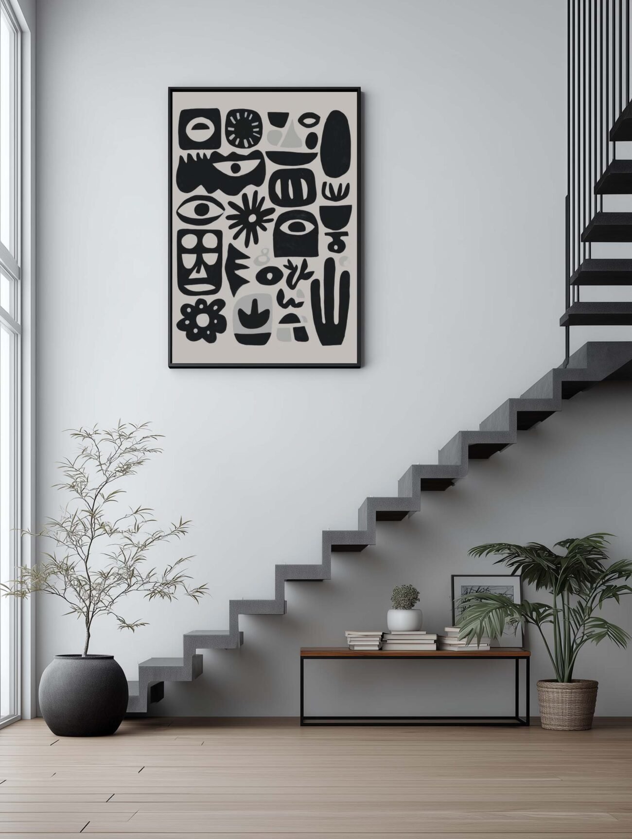 Black and Grey Shapes – Abstract Graphic Art Poster - Image 2