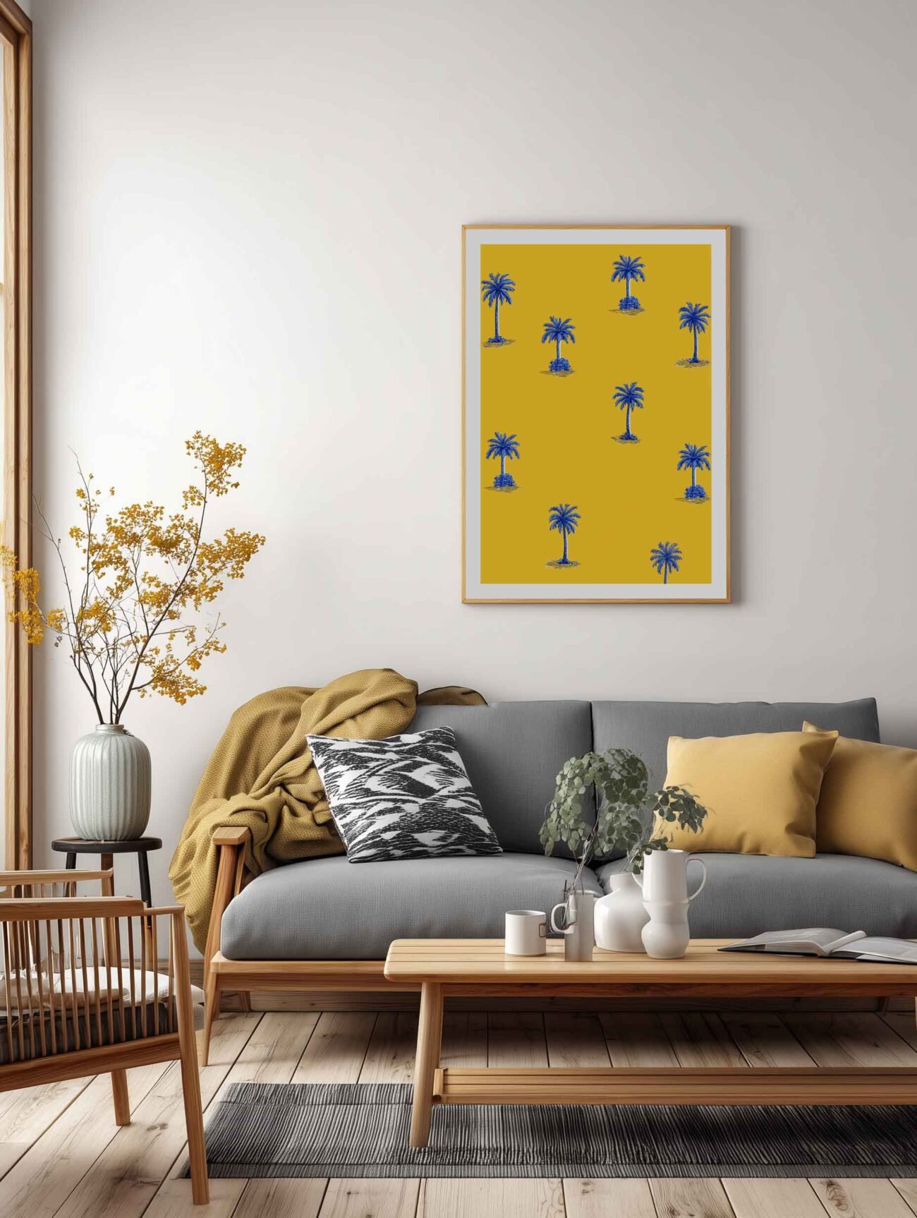 Blue Palm Trees – Tropical Yellow Poster - Image 2