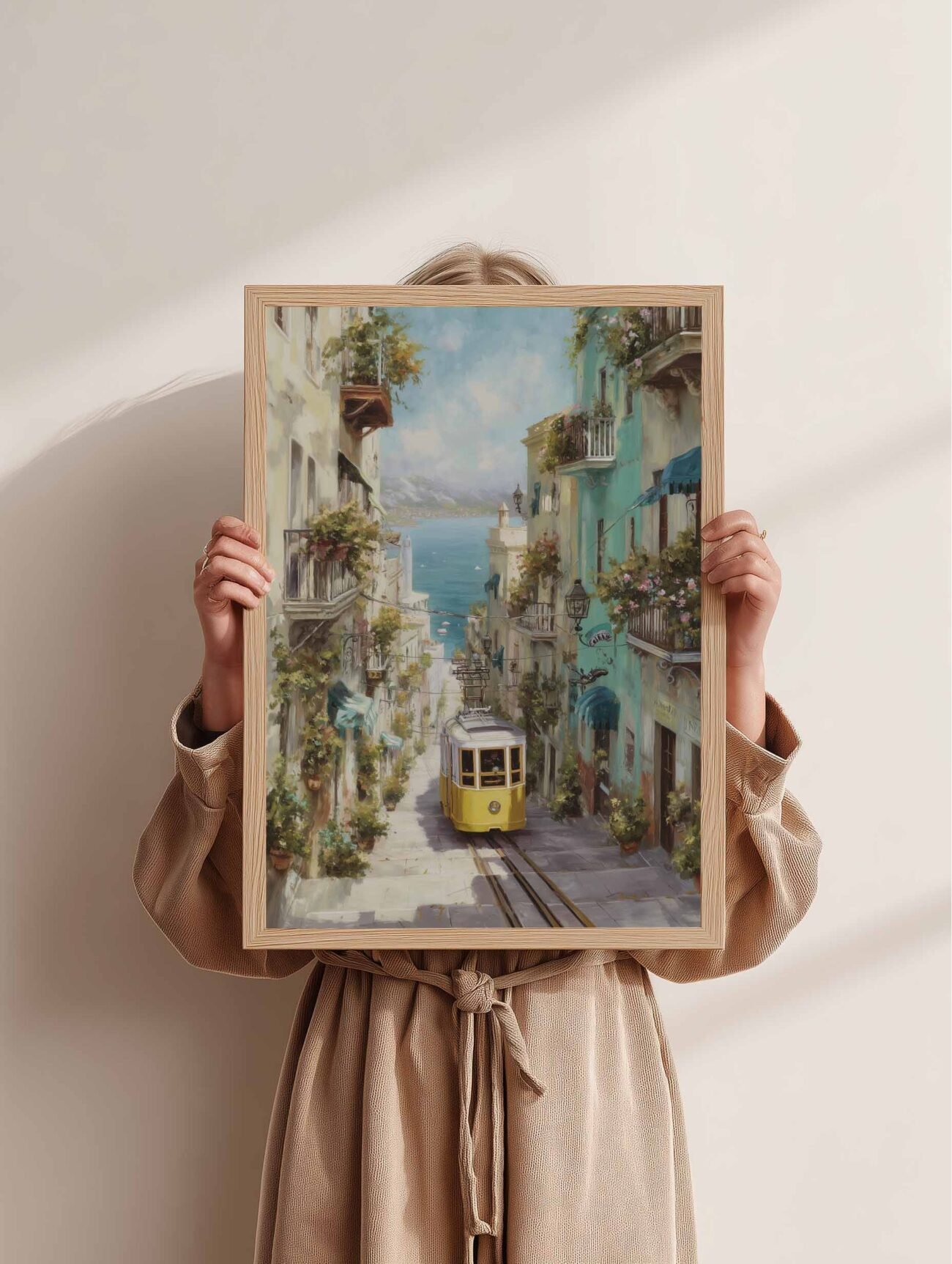 Sunlit Tram on Pastels – Mediterranean Coastal Poster - Image 2
