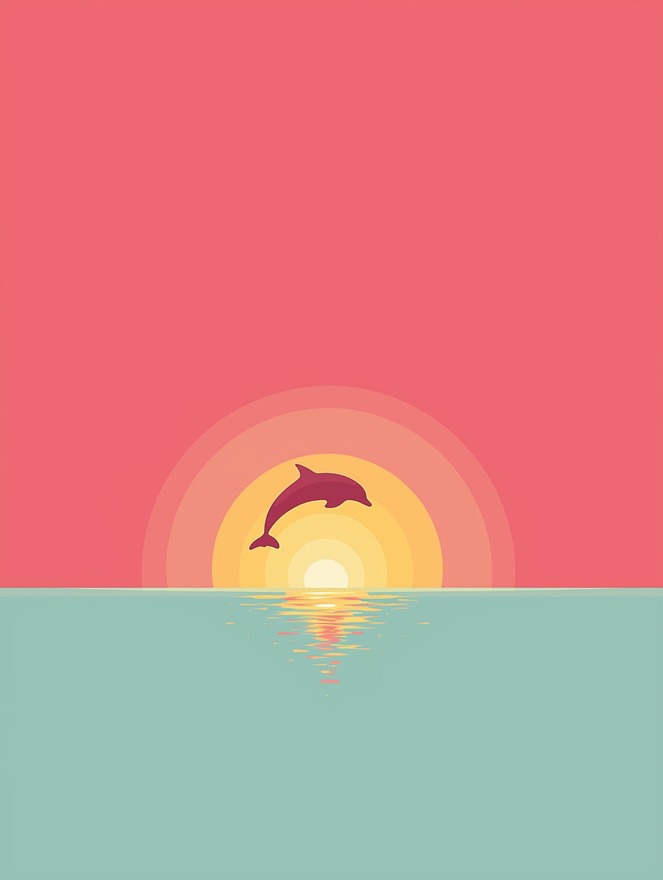 Jumping Dolphin at Sunset – Minimalist Vector Art Poster