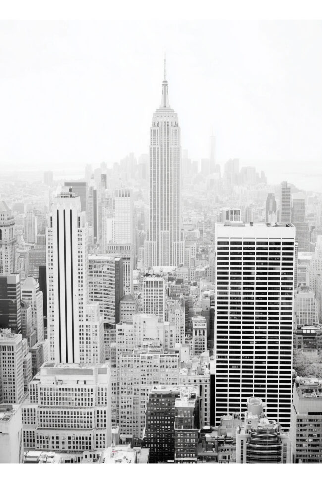 Black and White iconic Empire State Building and city skyline