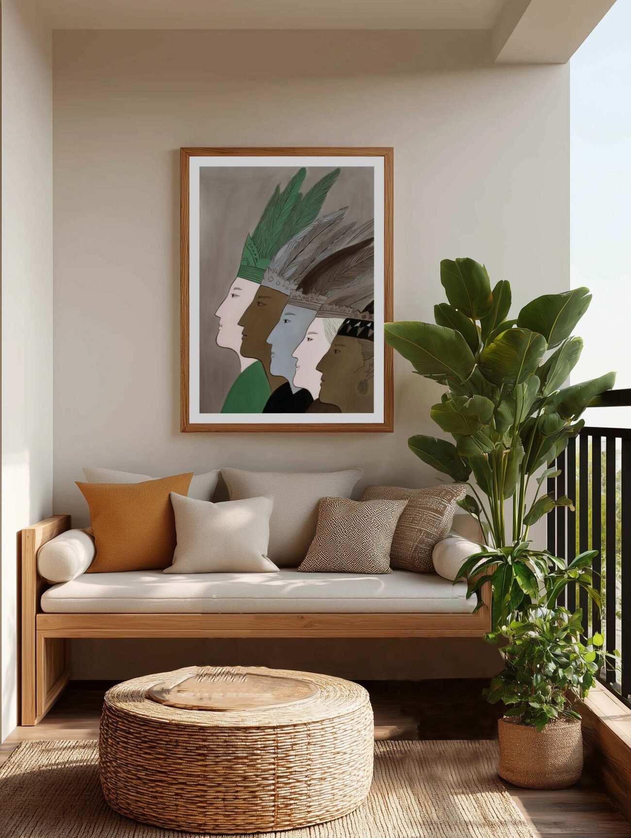 Feathered Headpiece Figures – Surrealist Portrait Poster - Image 2