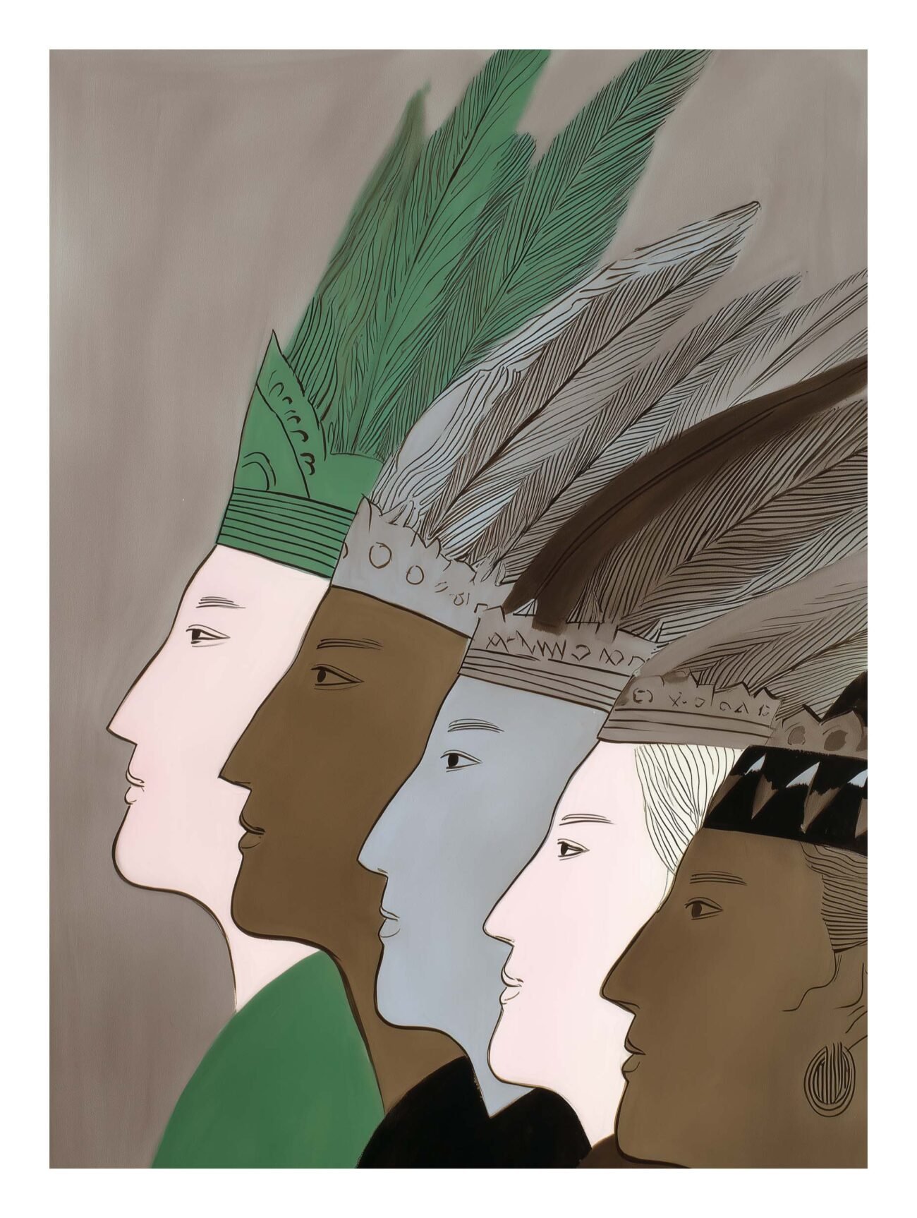 Feathered Headpiece Figures – Surrealist Portrait Poster