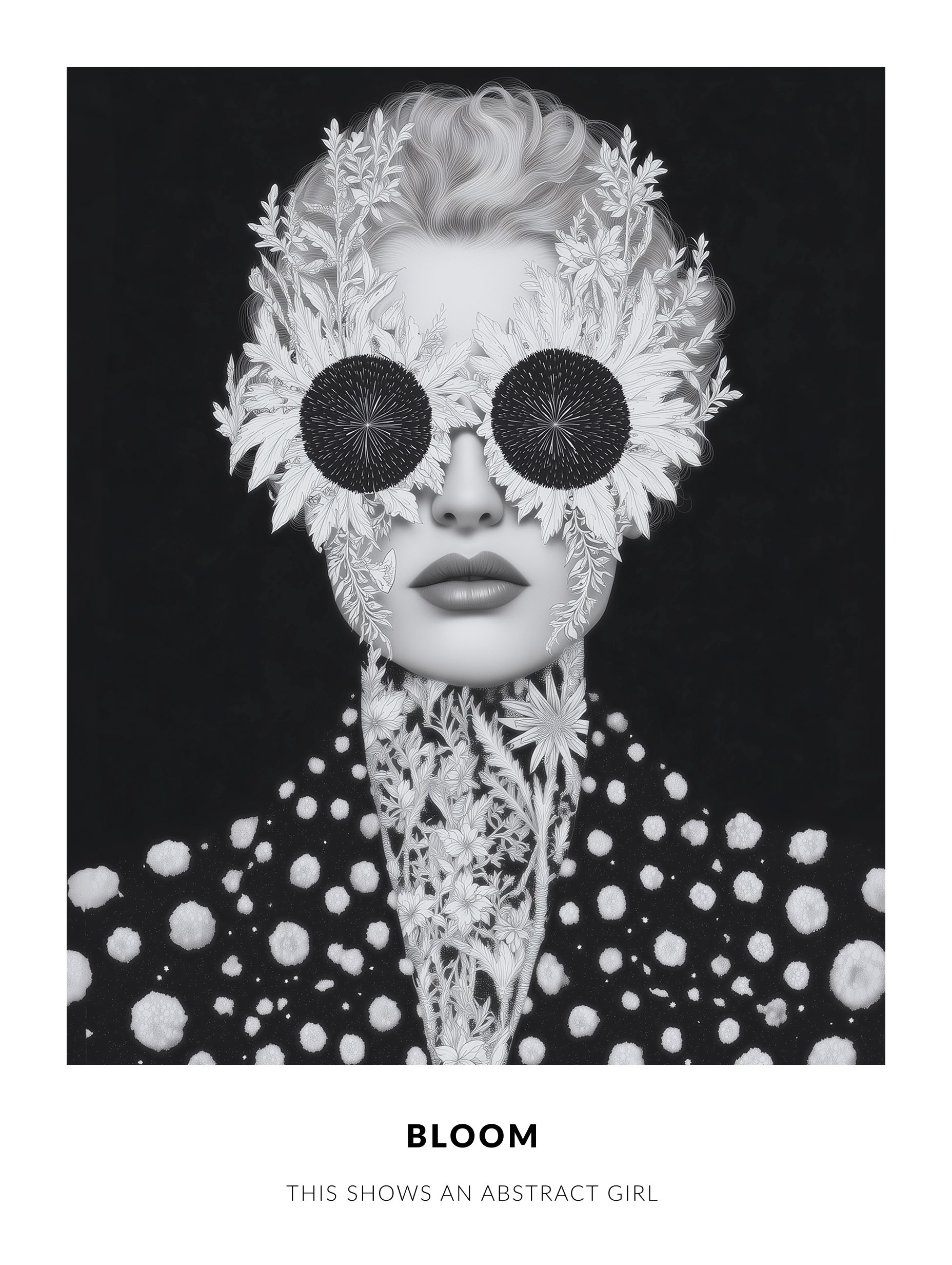 Surreal Fashion – Floral Woman Black and White Art Poster
