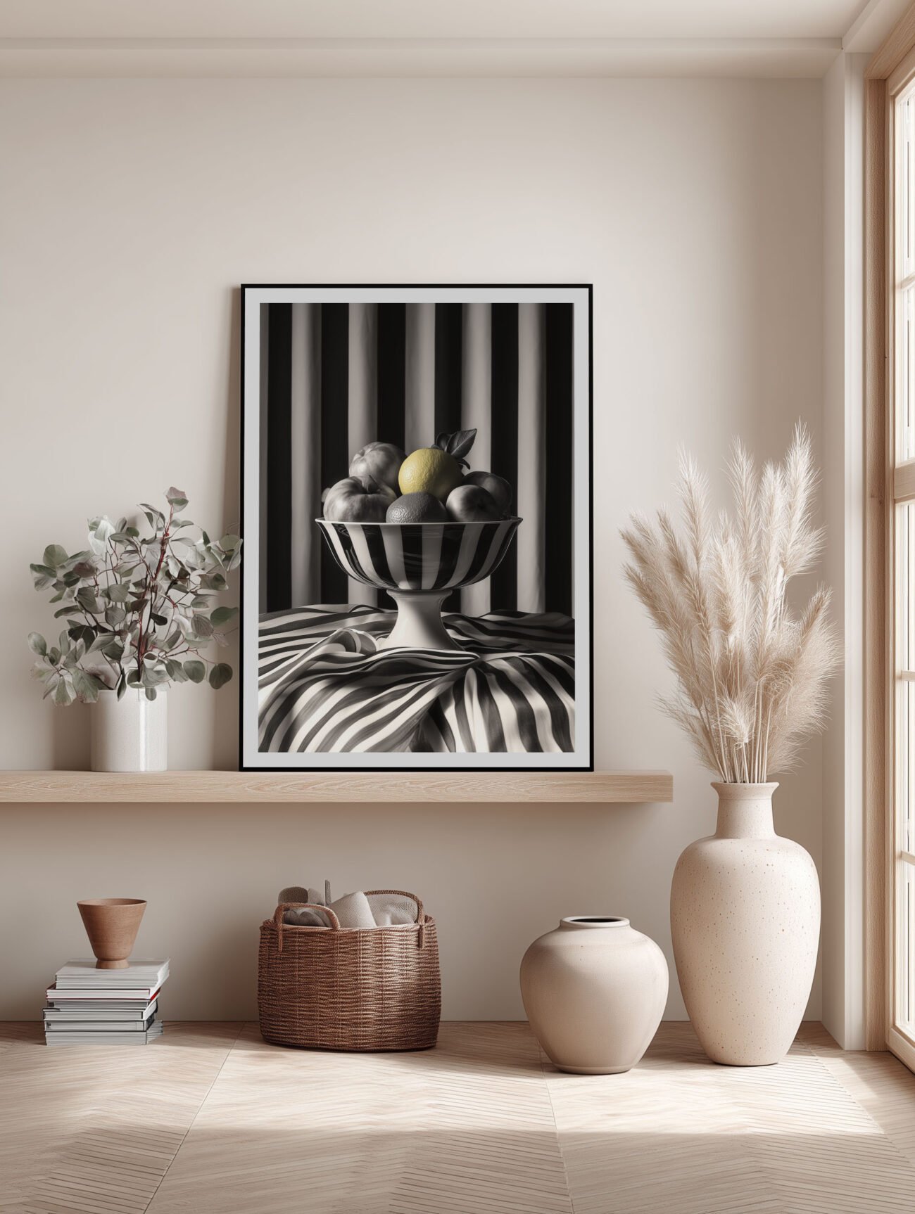Fruit in Striped Bowl – Still Life Poster - Image 2