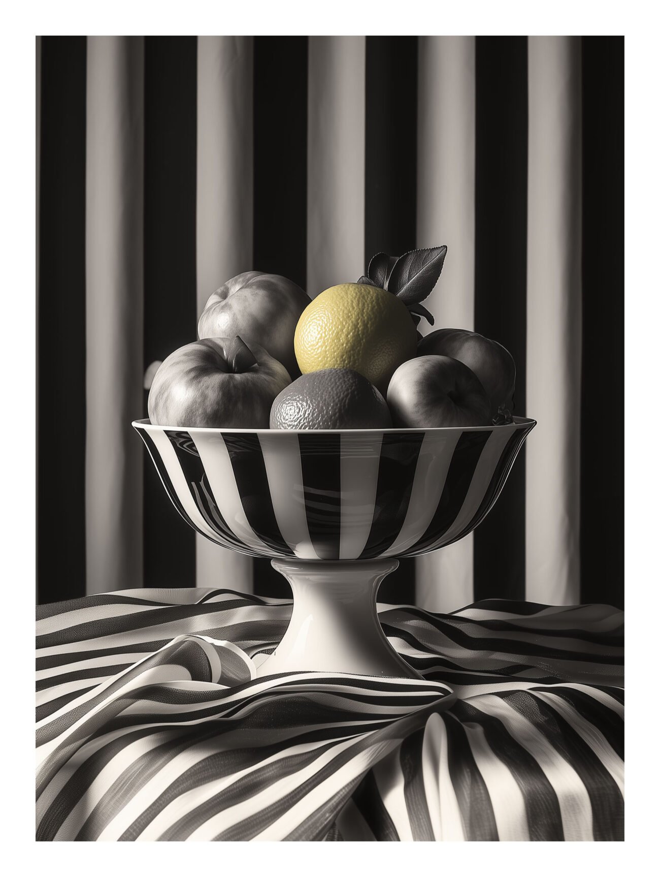 Fruit in Striped Bowl – Still Life Poster