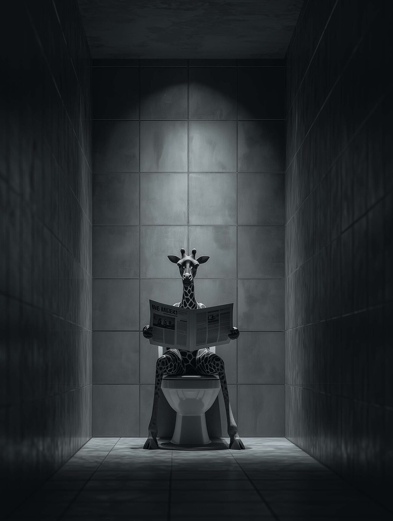 Giraffe Reading in Bathroom – Graphic Bathroom Poster