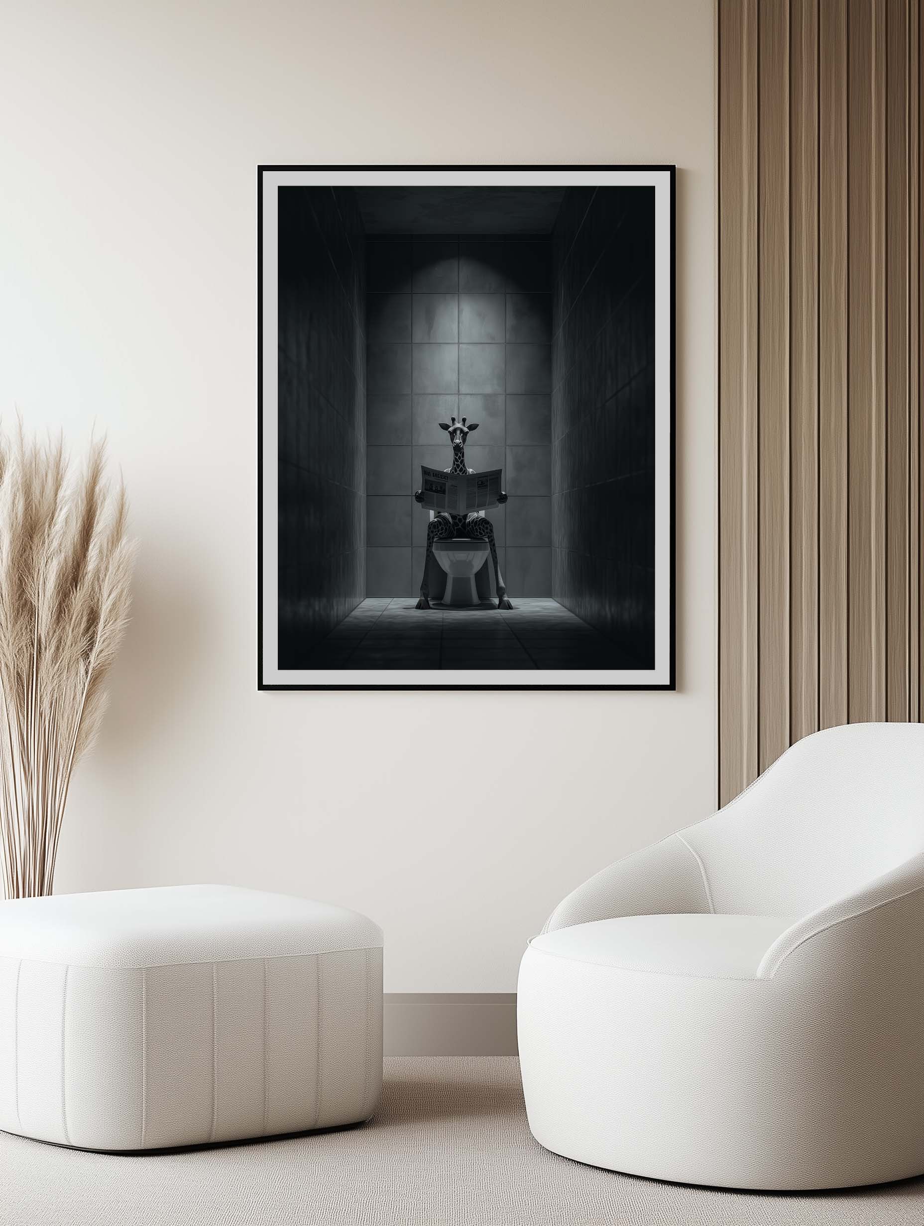 Giraffe Reading in Bathroom – Graphic Bathroom Poster - Image 2