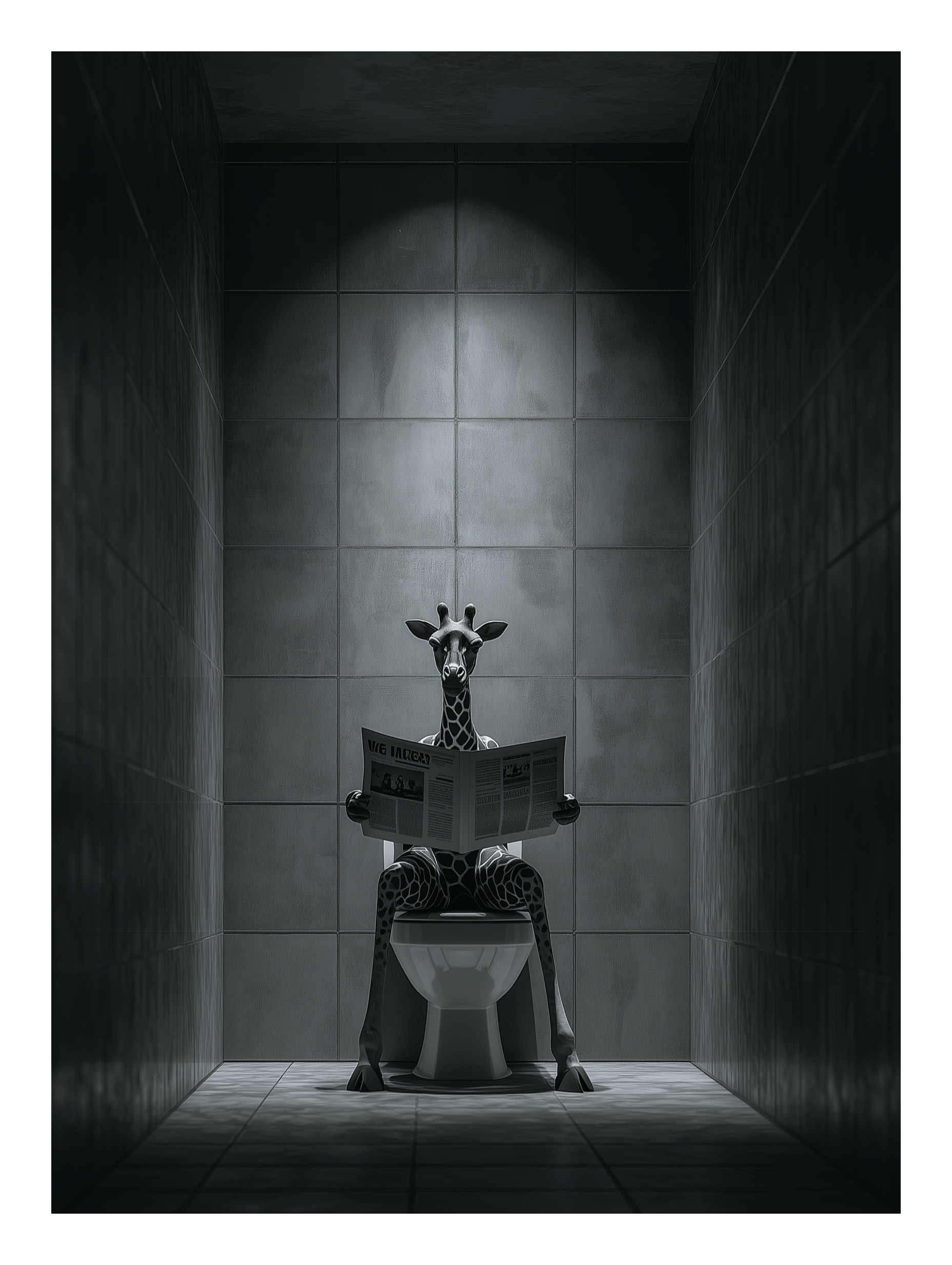 Giraffe Reading in Bathroom – Graphic Bathroom Poster