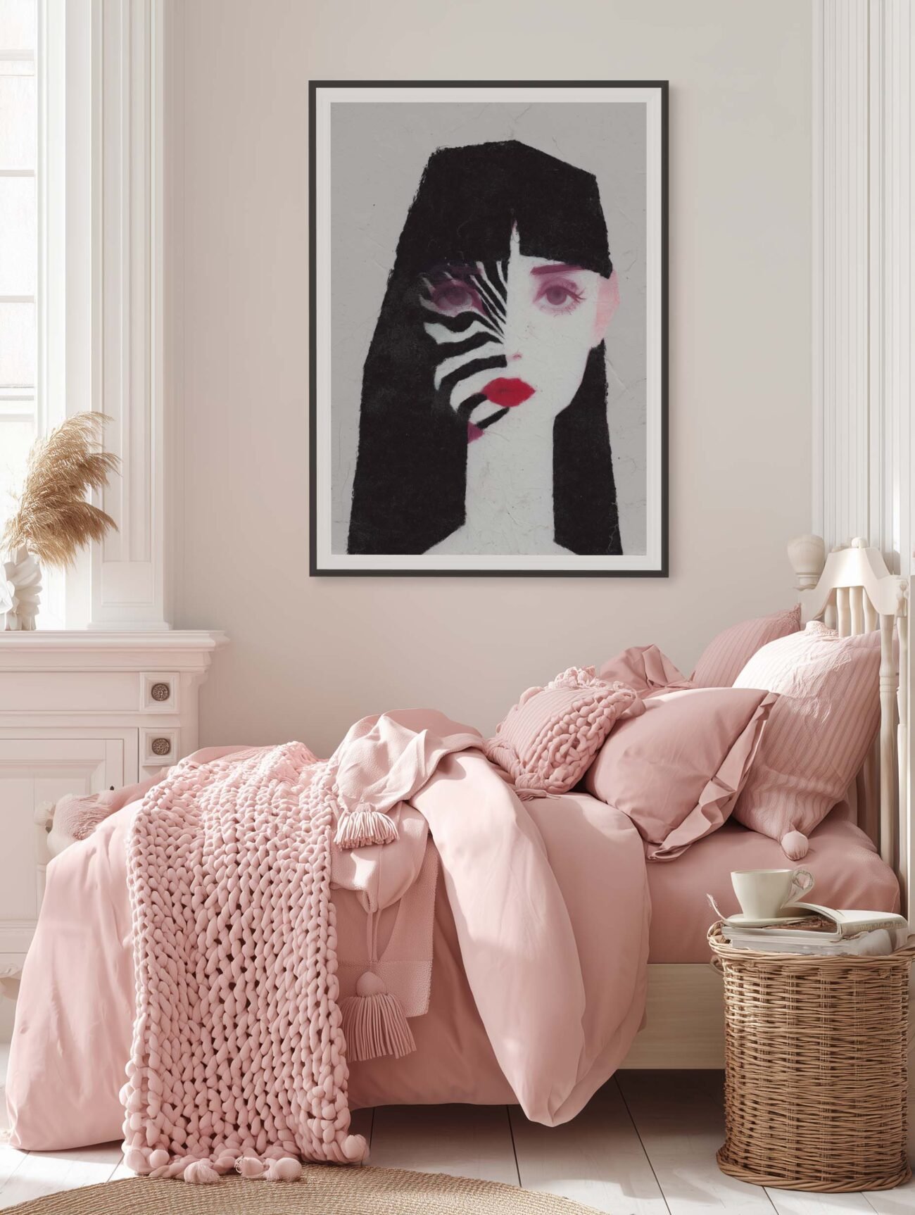 Girl with Zebra Stripes – Illustrated Portrait Poster - Image 2