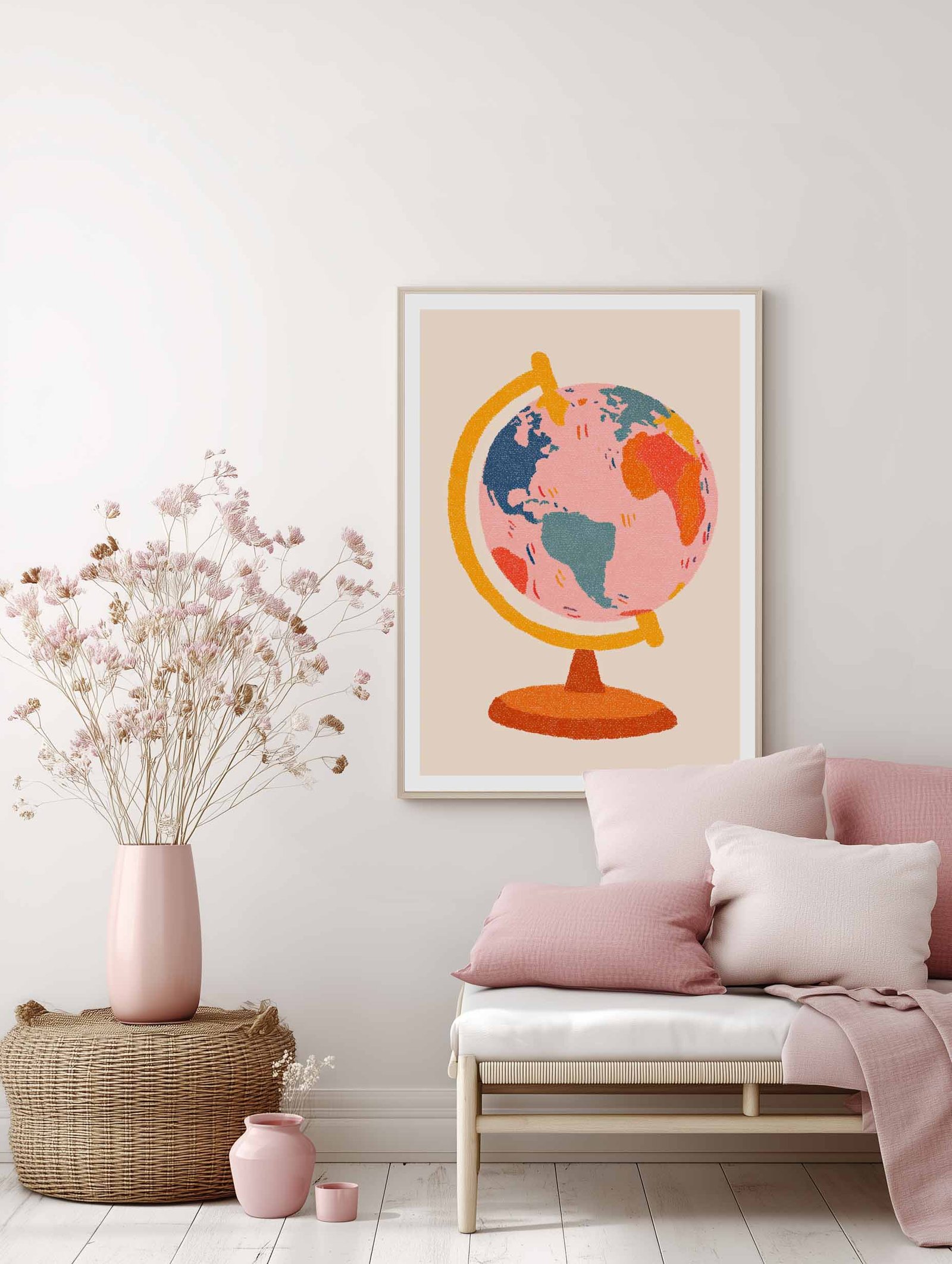 Hand‑drawn Globe – Illustrated Watercolor Texture Poster - Image 2