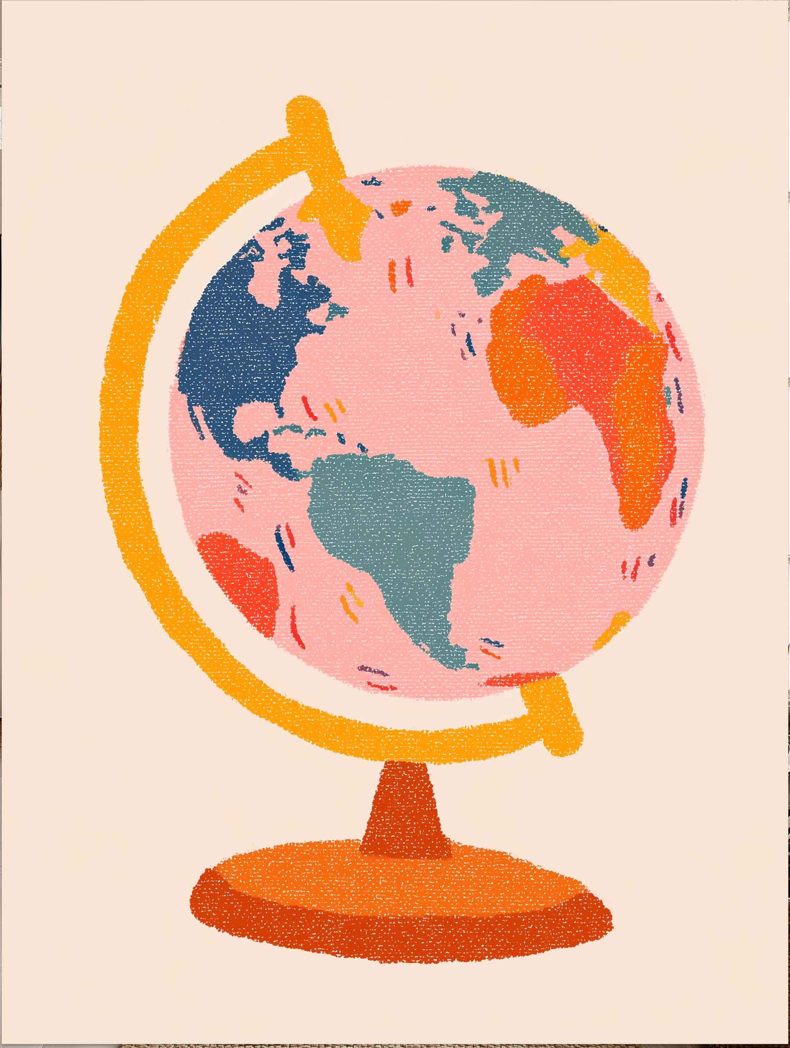 Hand‑drawn Globe – Illustrated Watercolor Texture Poster