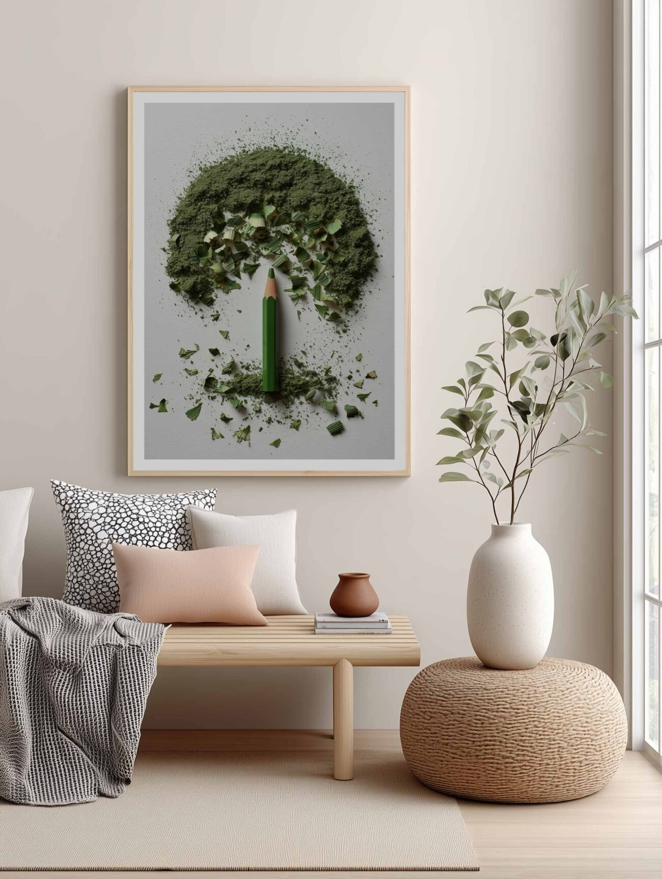 Green Pencil and Treetop – Eco-Inspired Pencil Art Poster - Image 2