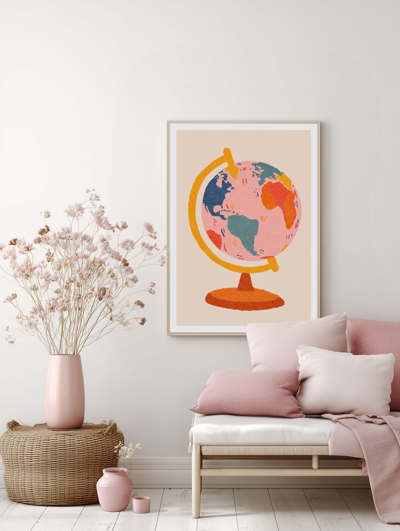 Hand‑drawn Globe – Illustrated Watercolor Texture Poster - Image 2