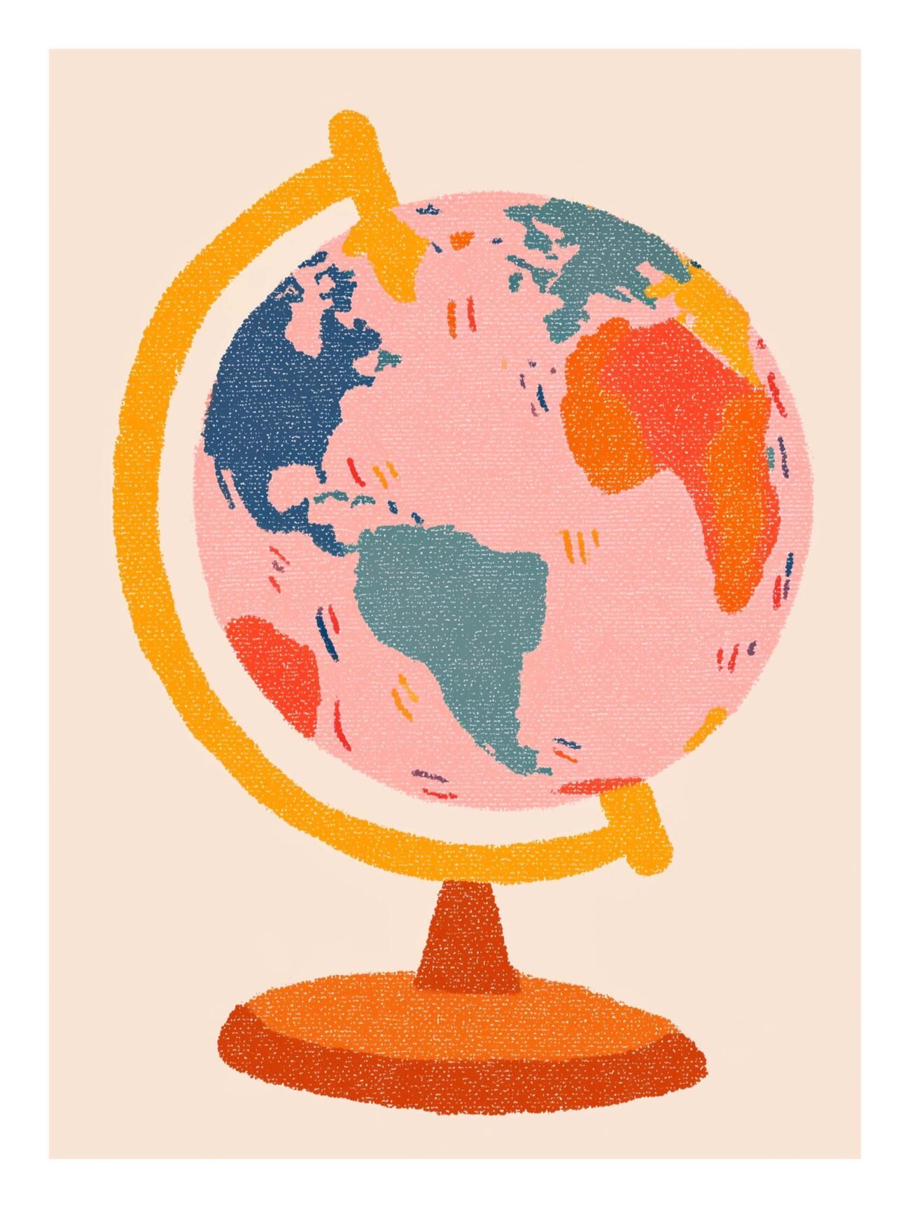 Hand‑drawn Globe – Illustrated Watercolor Texture Poster