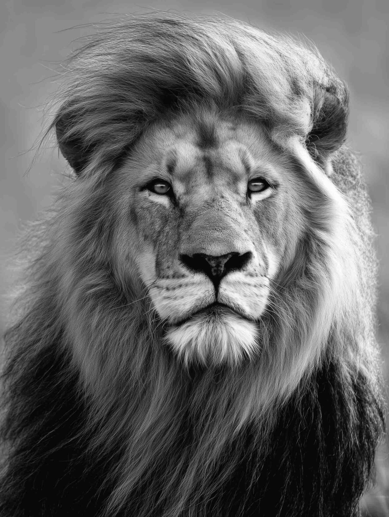 Majestic Lion in Monochrome – Regal Black and White Poster
