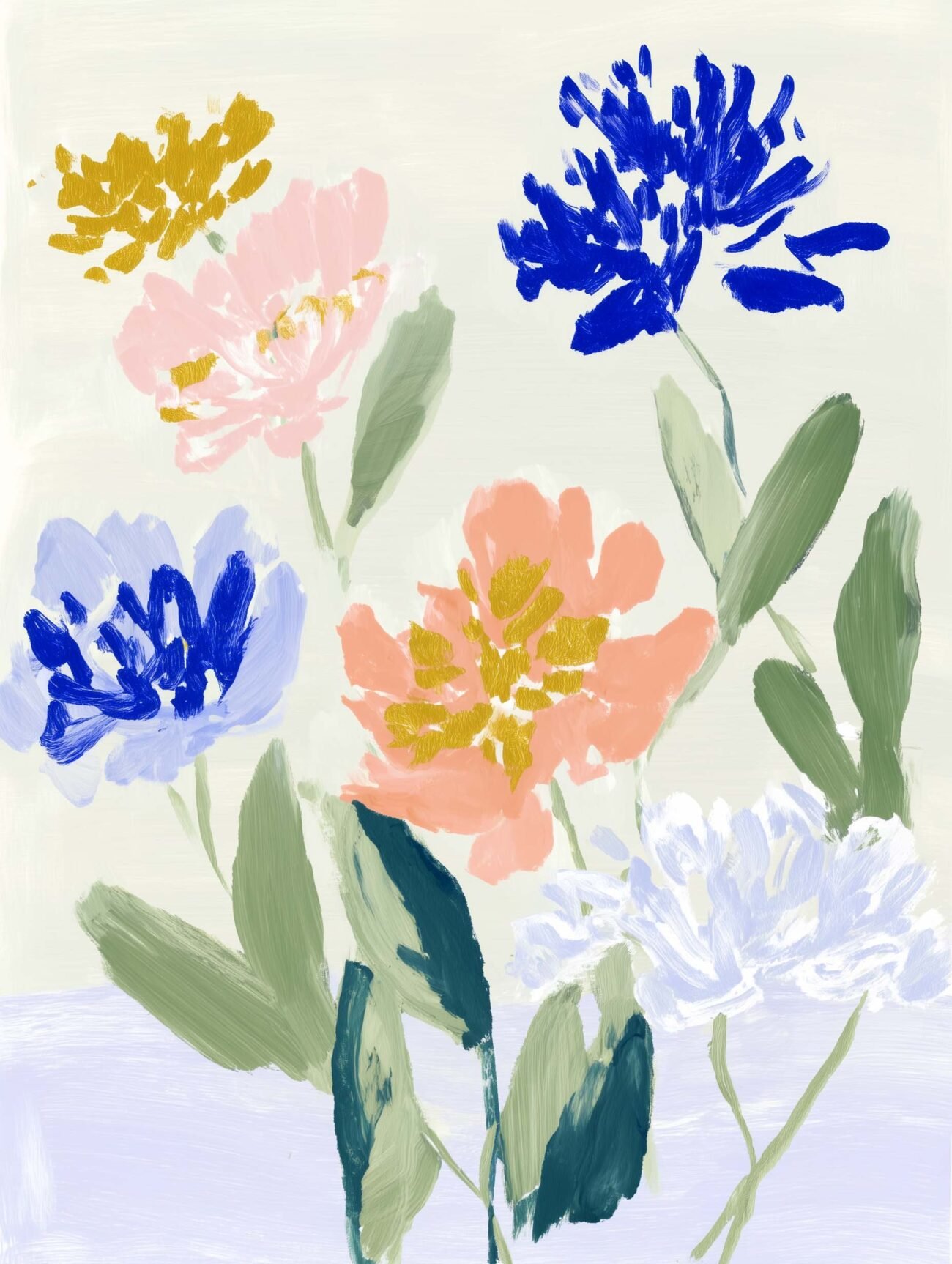 Naïve Pastel Flowers – Floral Art Poster