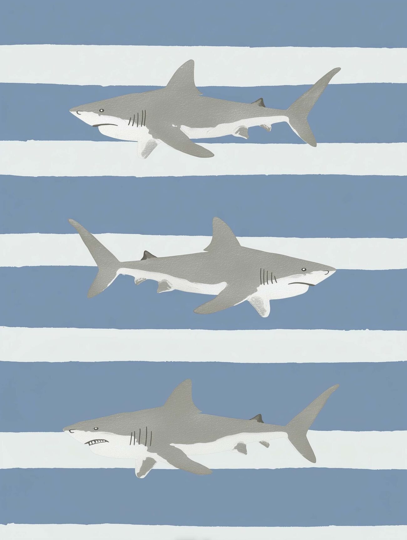 Ocean Stripes & Sharks – Minimalist Art Poster
