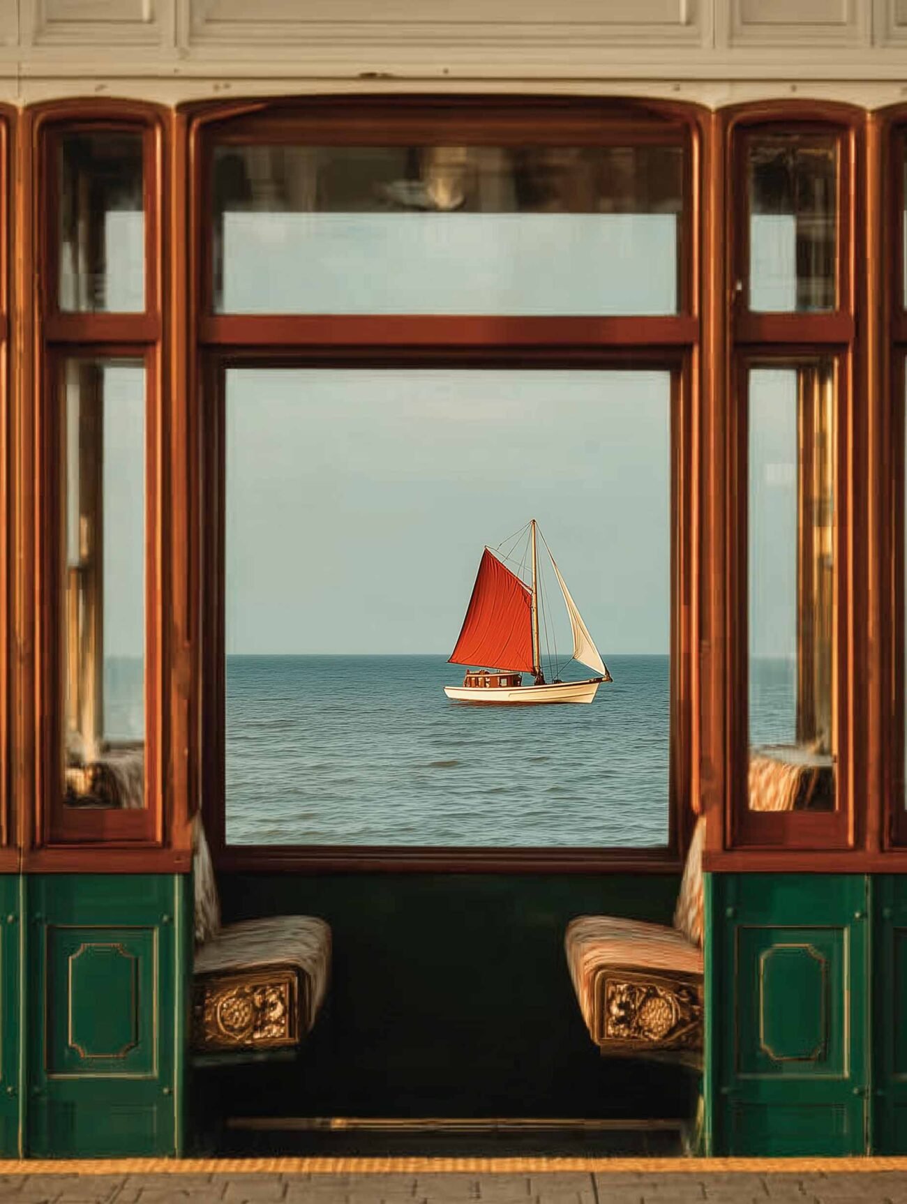 Passing Horizon – Vintage Sailboat View Poster