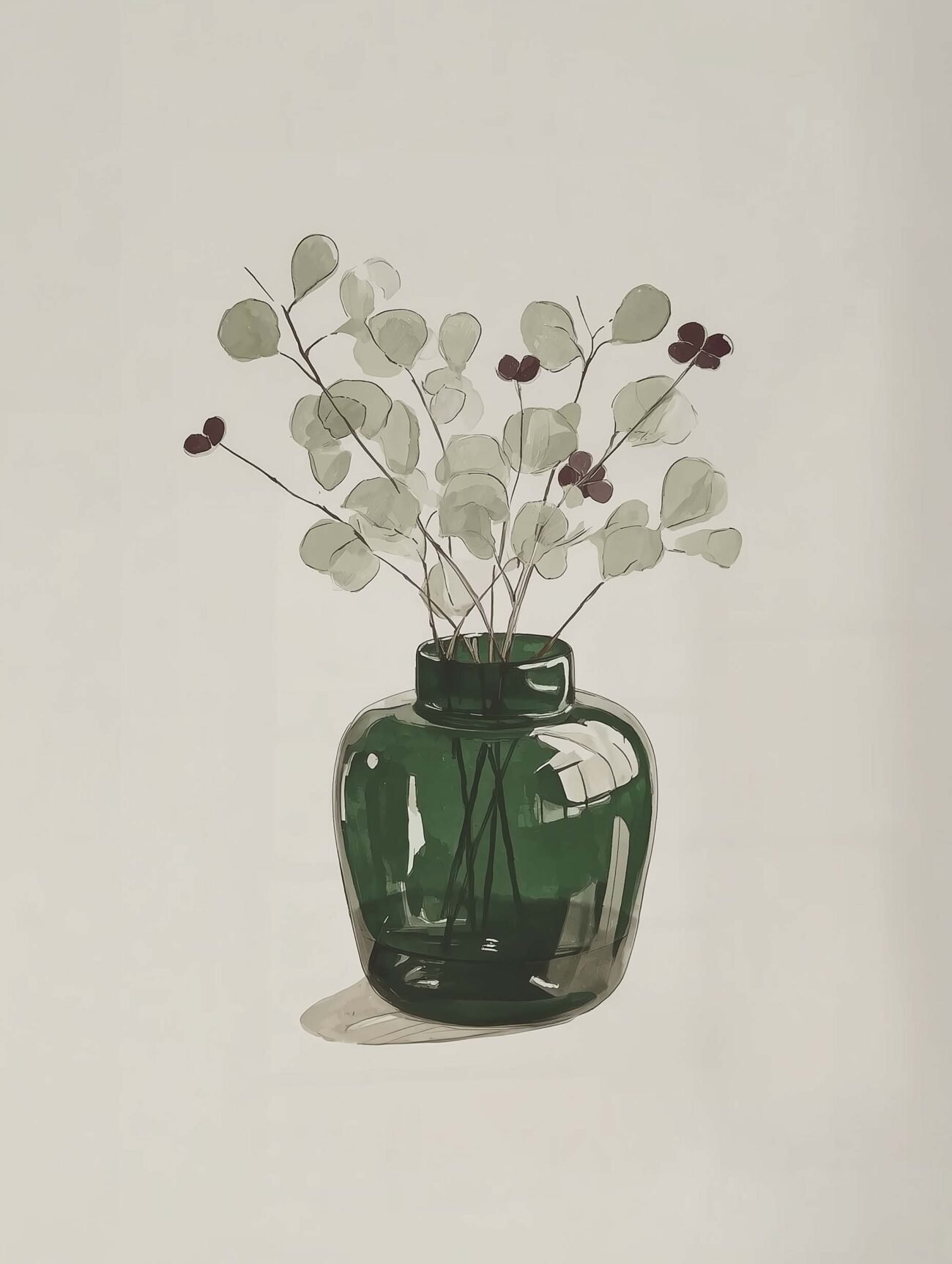Feel Natural – Botanical Green Glass Vase Watercolor Poster