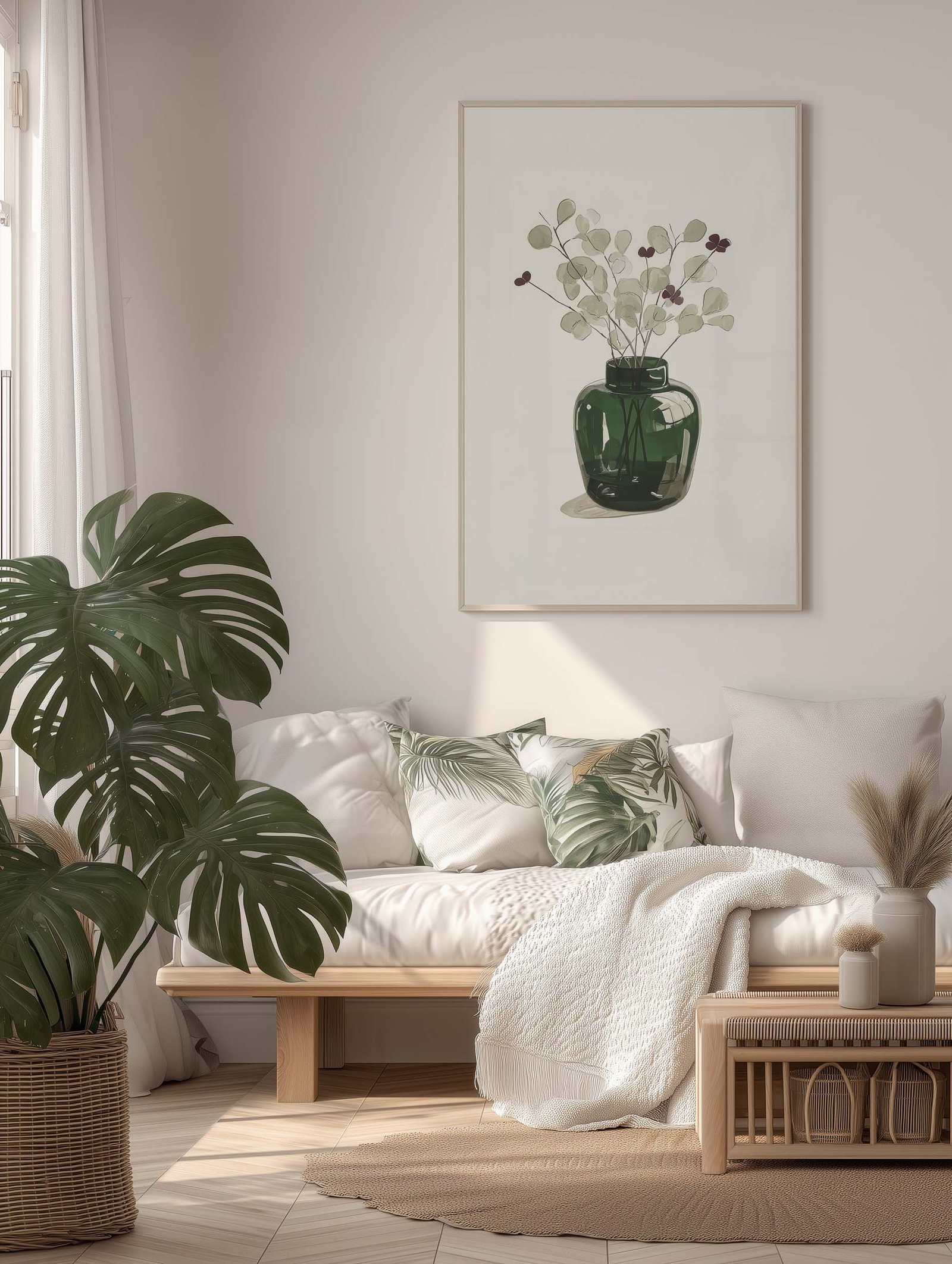 Feel Natural – Botanical Green Glass Vase Watercolor Poster - Image 2