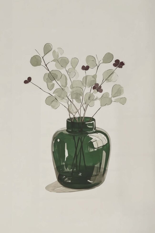 Poster of delicate branches in an elegant green vase