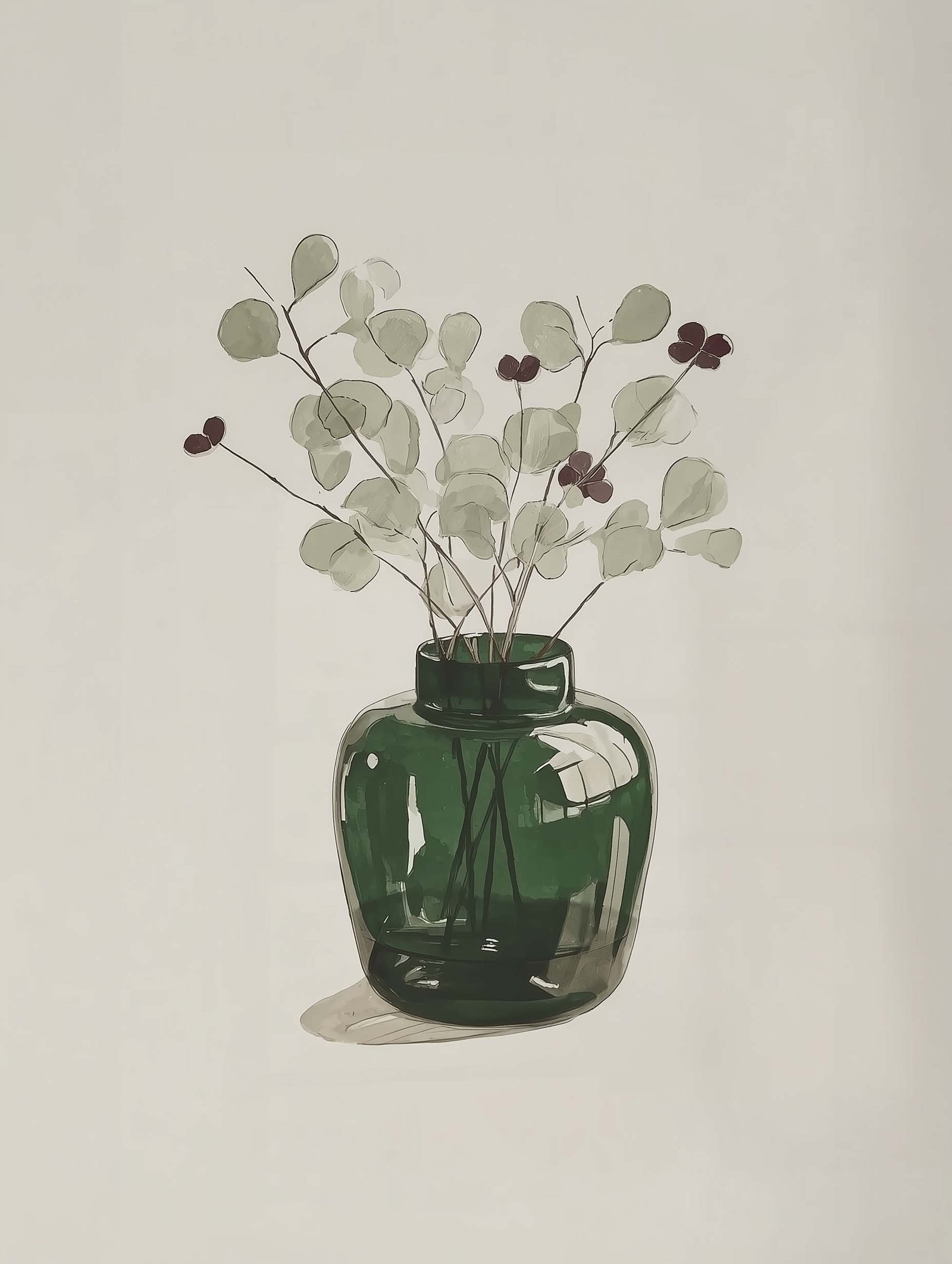 Feel Natural – Botanical Green Glass Vase Watercolor Poster