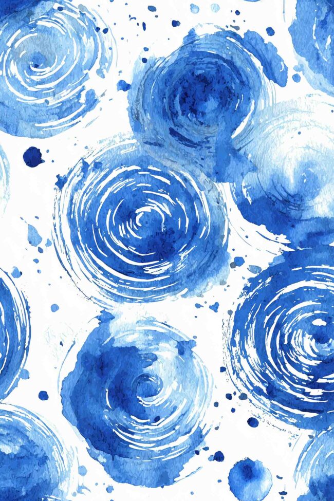 Abstract blue spirals and ink splashes