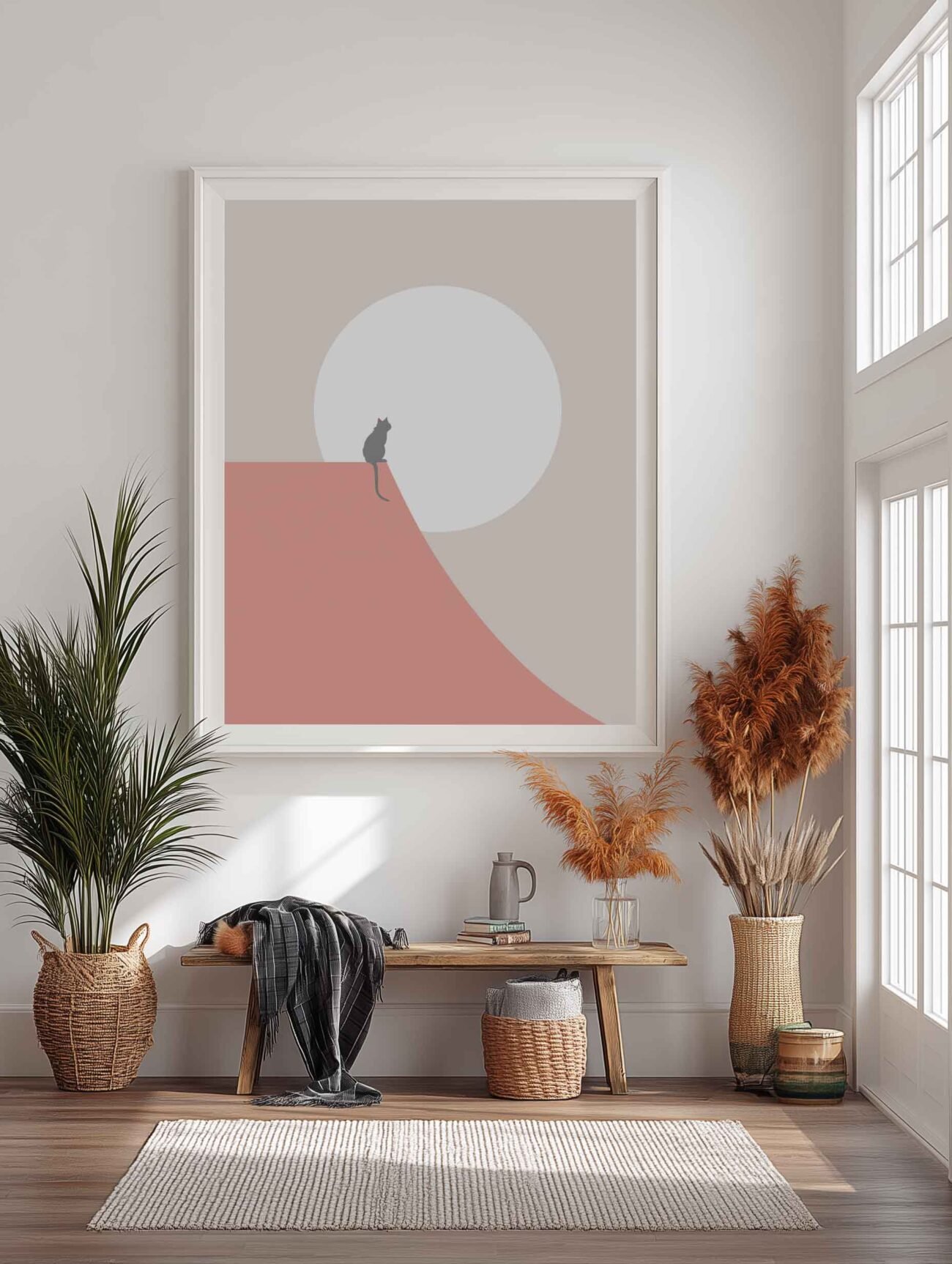 Rooftop Pause – Minimalist Cat and Sun Poster - Image 2