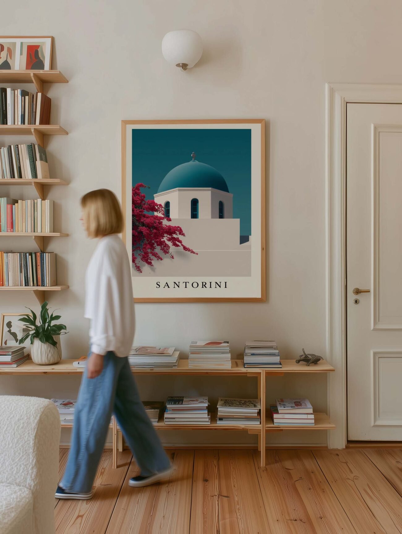 Santorini dome and blooms – Minimalist Travel Poster - Image 2