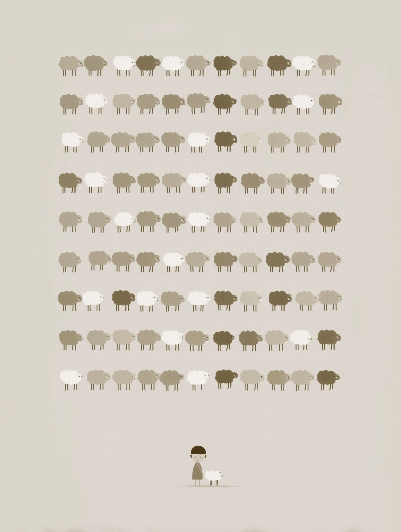 Peaceful Flock – Hundred Simple Sheep and Shepherd Art Poster