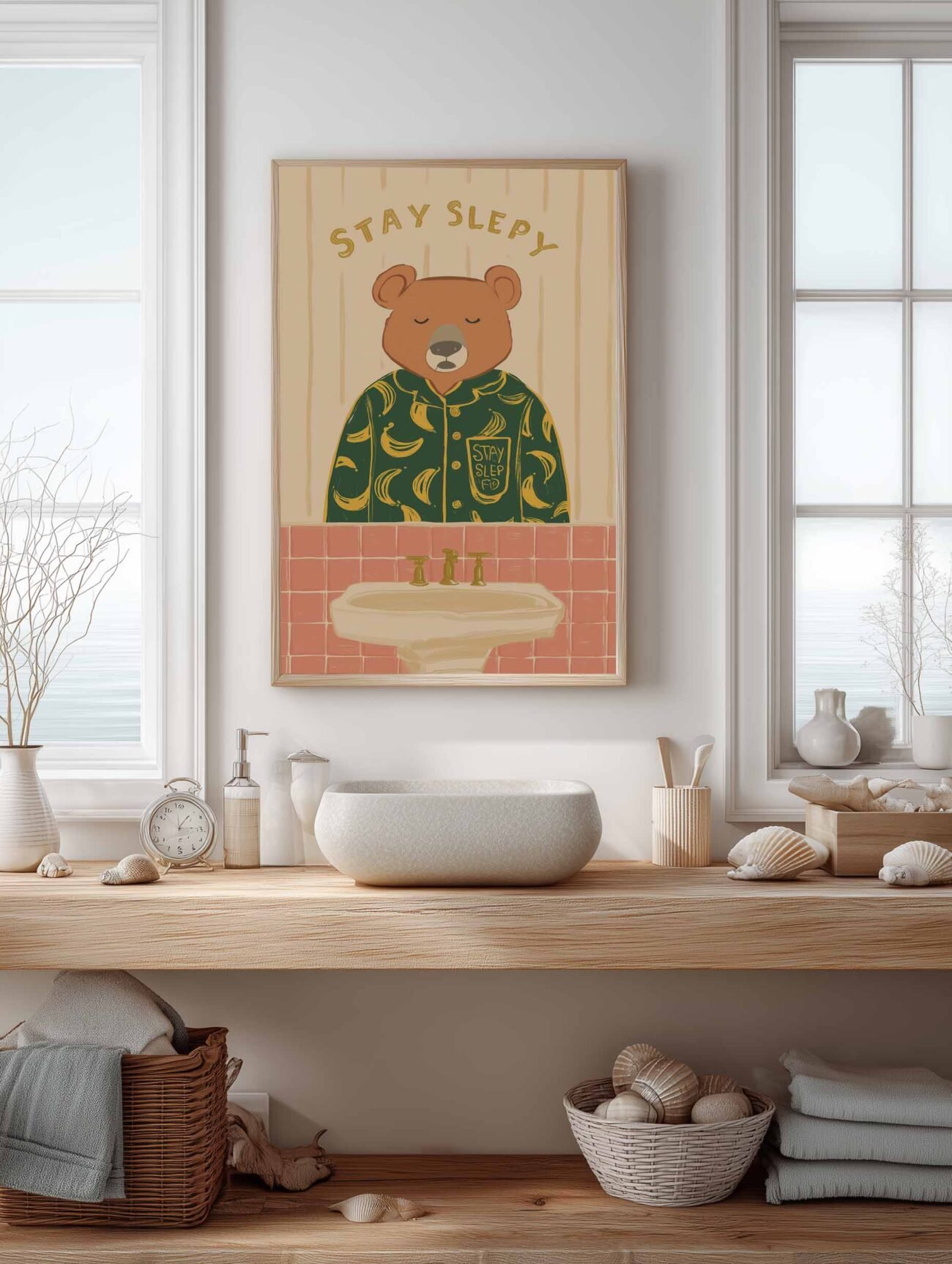 Stay Sleepy Bear – Whimsical Bathroom Poster - Image 2