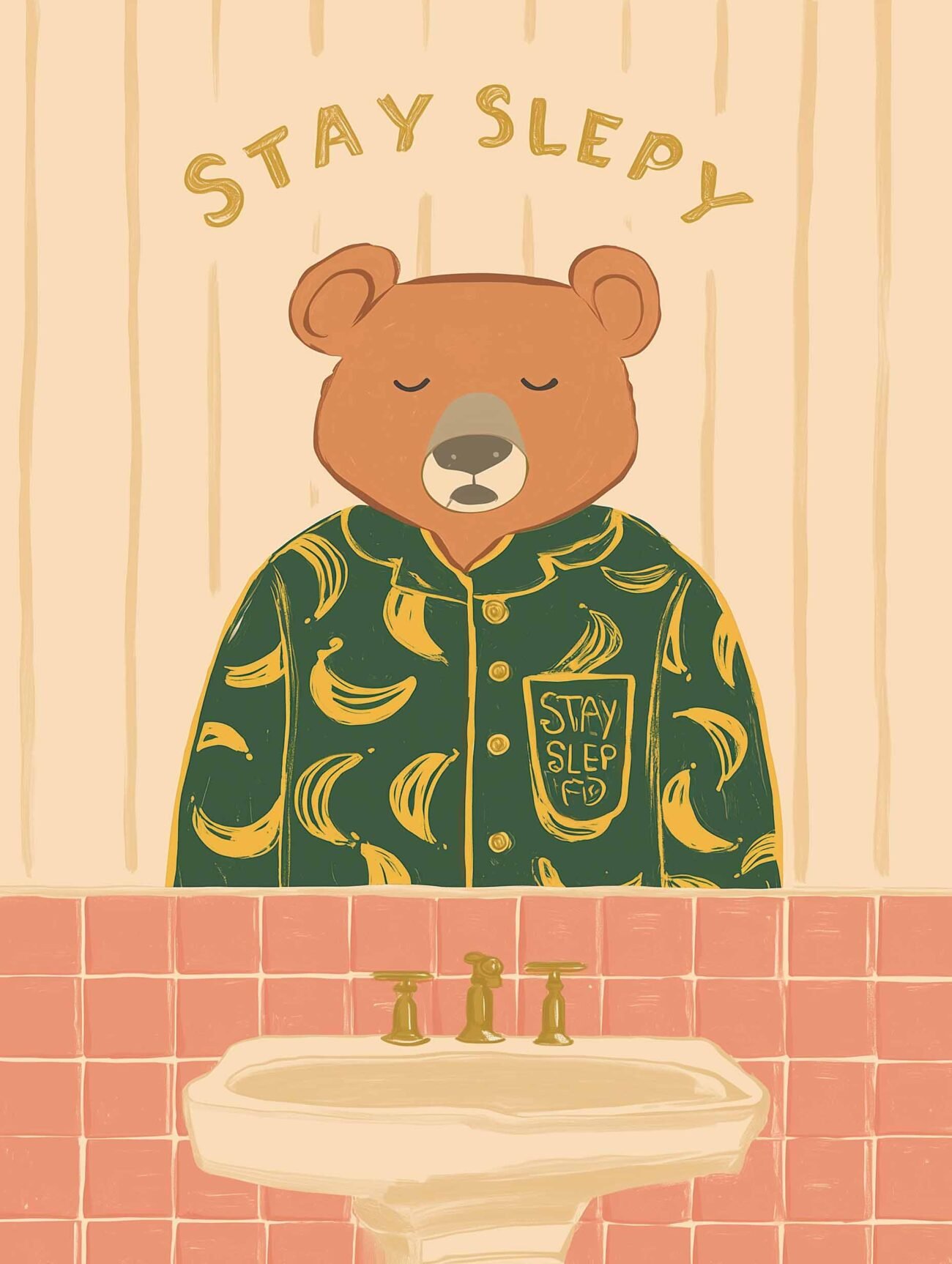 Stay Sleepy Bear – Whimsical Bathroom Poster