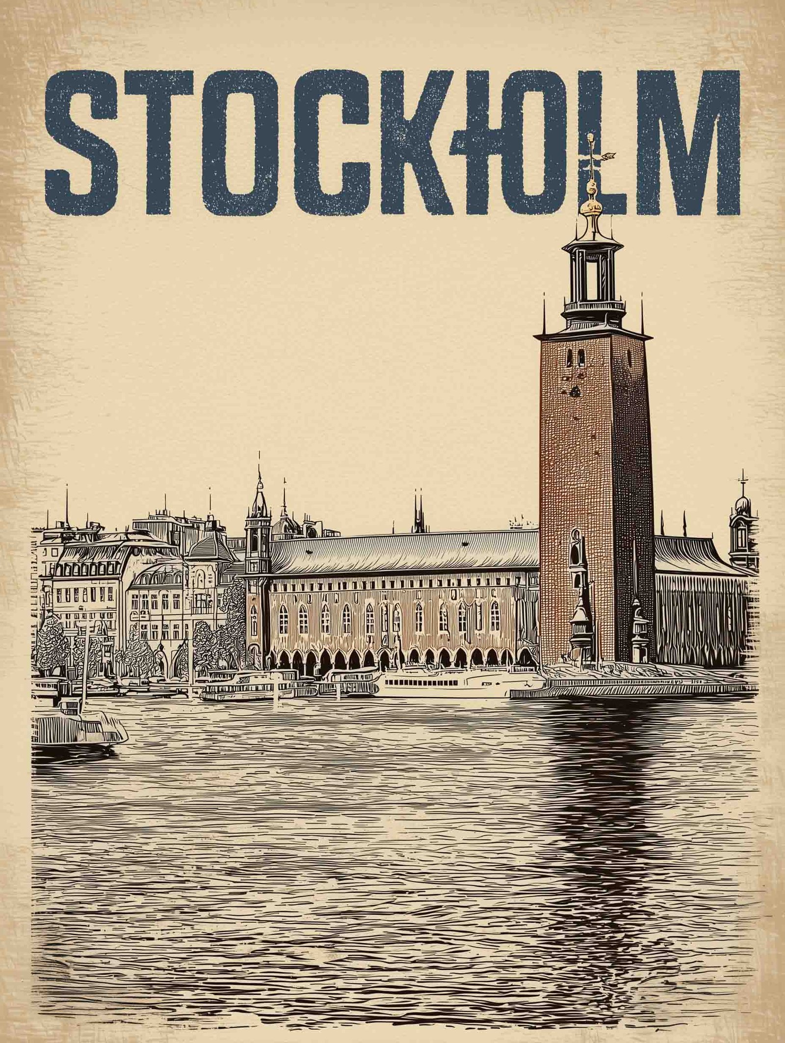 Stockholm City Hall – Vintage Architectural Poster