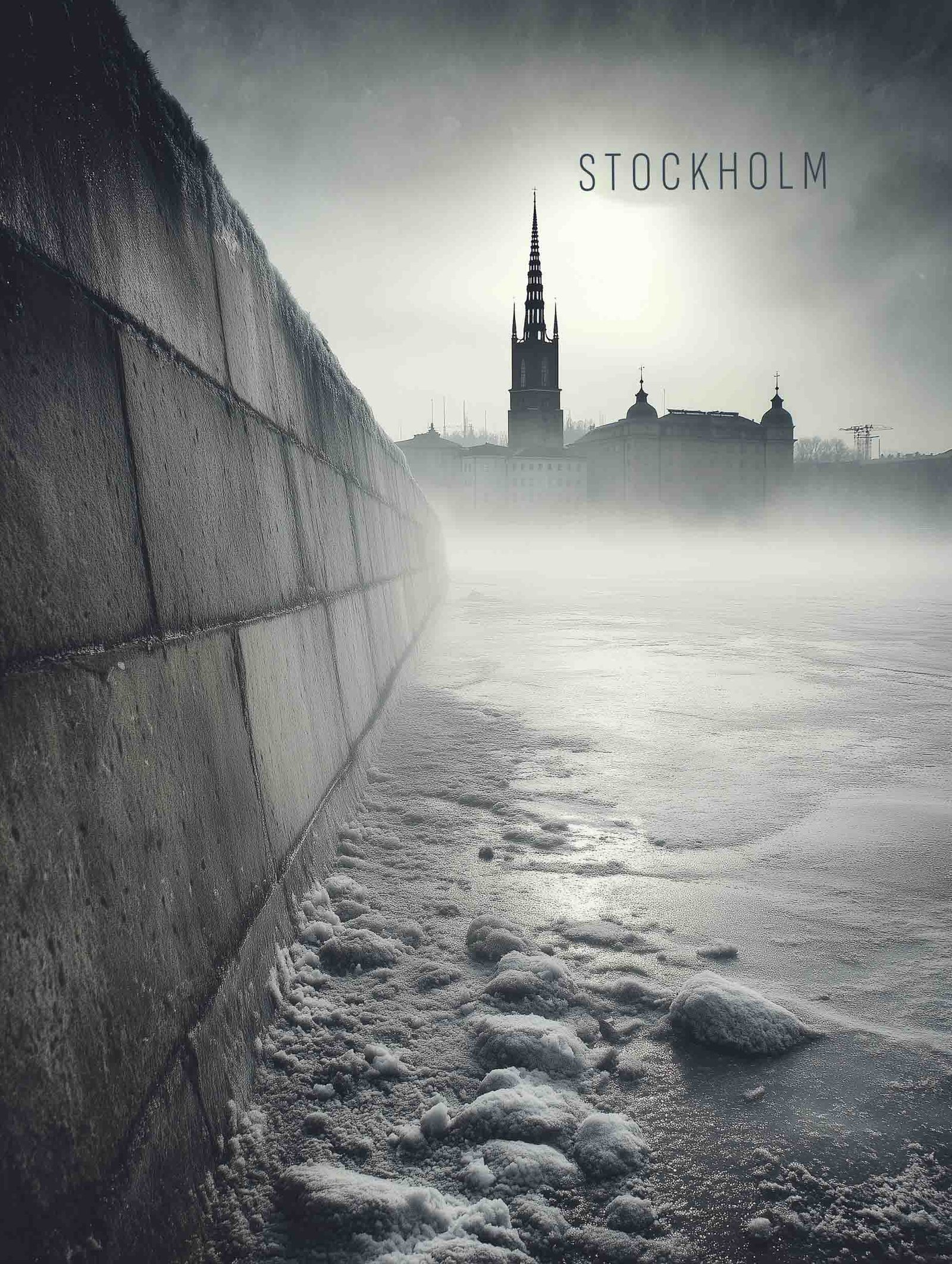 Stockholm Mist – Monochrome Cityscape Poster